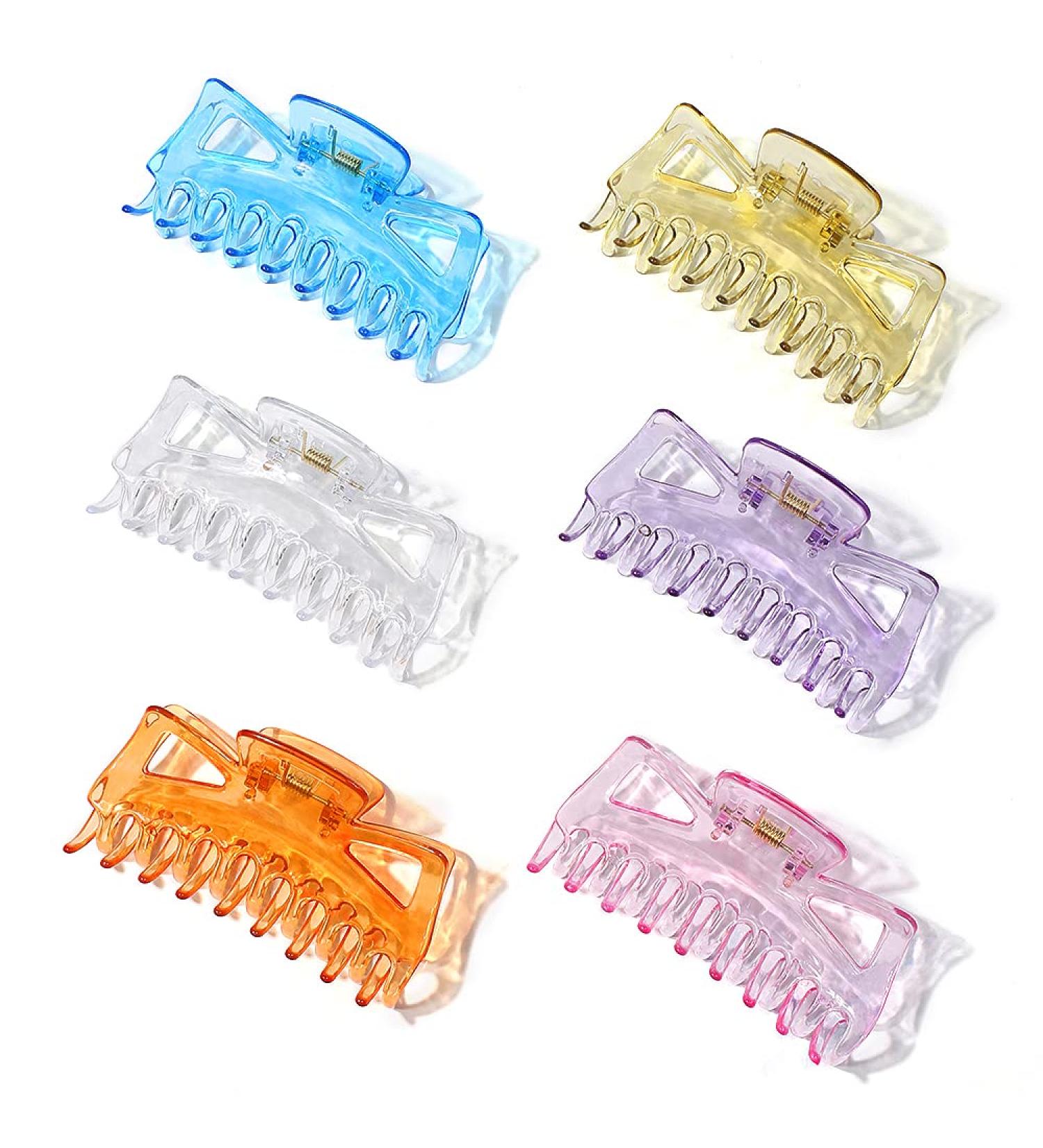 6 Pack Large Non-Slip Hair Claw Clips for Women - Clear Jumbo Clips for Thick Hair | Strong Hold Hair Accessories - Color Set 4 - Buy Online on GoSupps.com