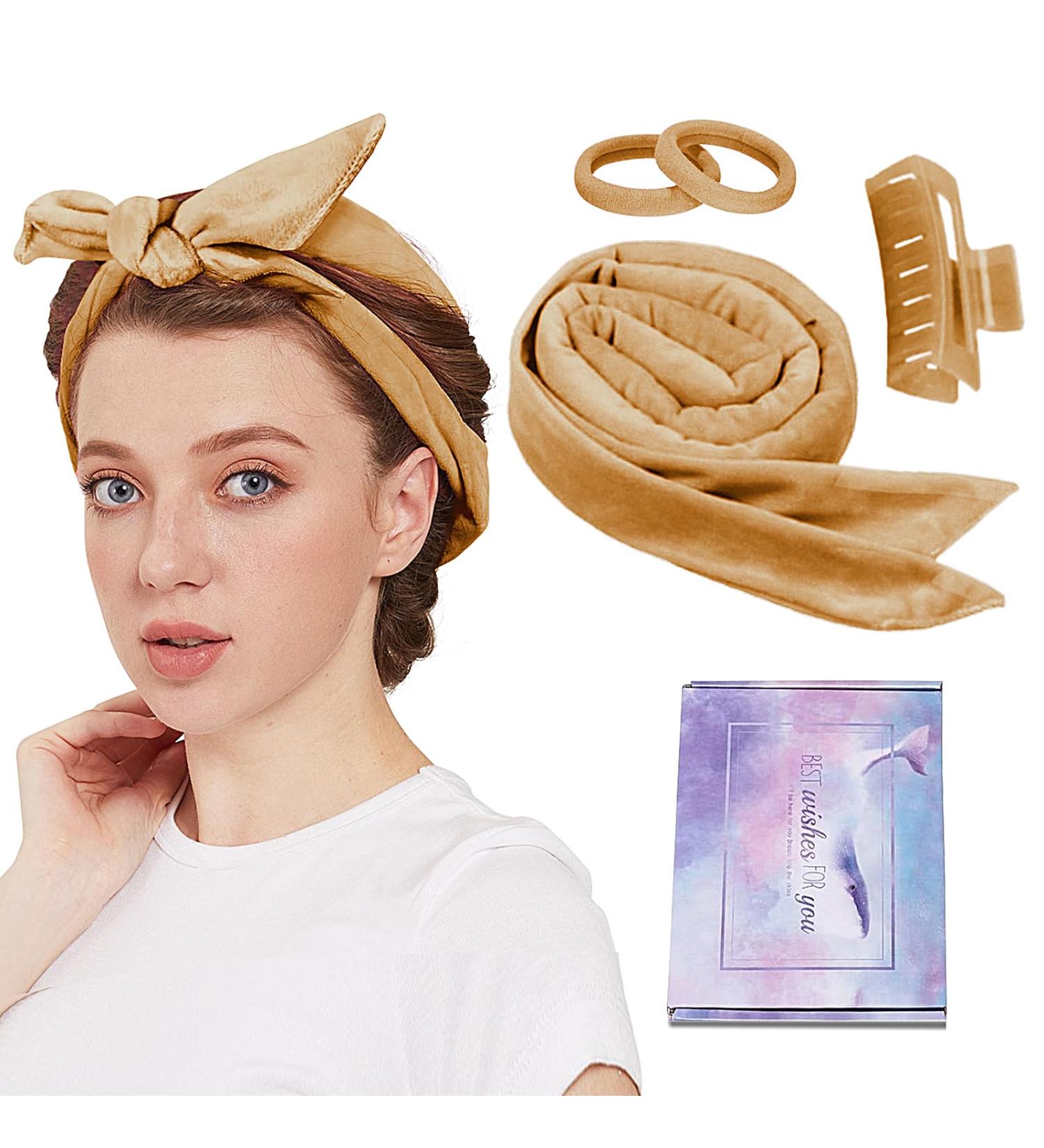 Heatless Lock Winder & Curl Band Set - Non-Slip DIY Hair Curler for Medium Long Hair (Khaki) - Buy Online on GoSupps.com