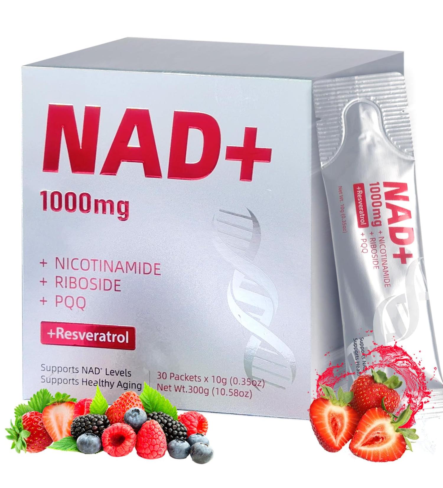 Nature Aurora High-Potency 1000mg Nicotinamide Riboside with Resveratrol PQQ & Quercetin Liquid Supplement Berry Flavor Drink Mix Boosts Cellular Energy Focus & Anti-Aging 30 Packets - Buy Online on GoSupps.com