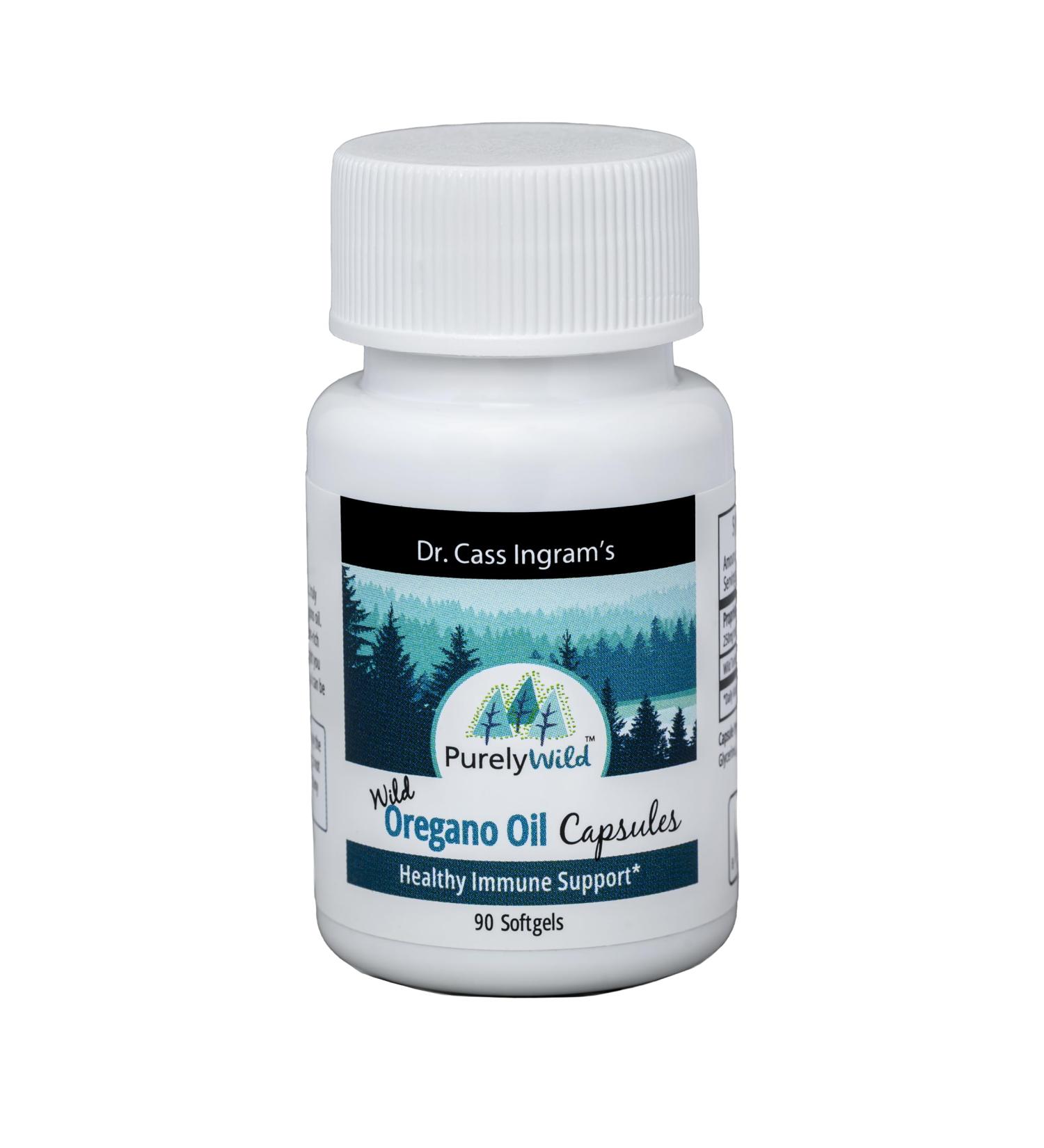 PURELY WILD Dr. Cass Ingram's Oregano Oil Gelcaps - 90 Softgels - Immune System Support - Unprocessed Wild Mediterranean Oregano - Mountain Sourced - Non-GMO - 90 Servings - Buy Online on GoSupps.com