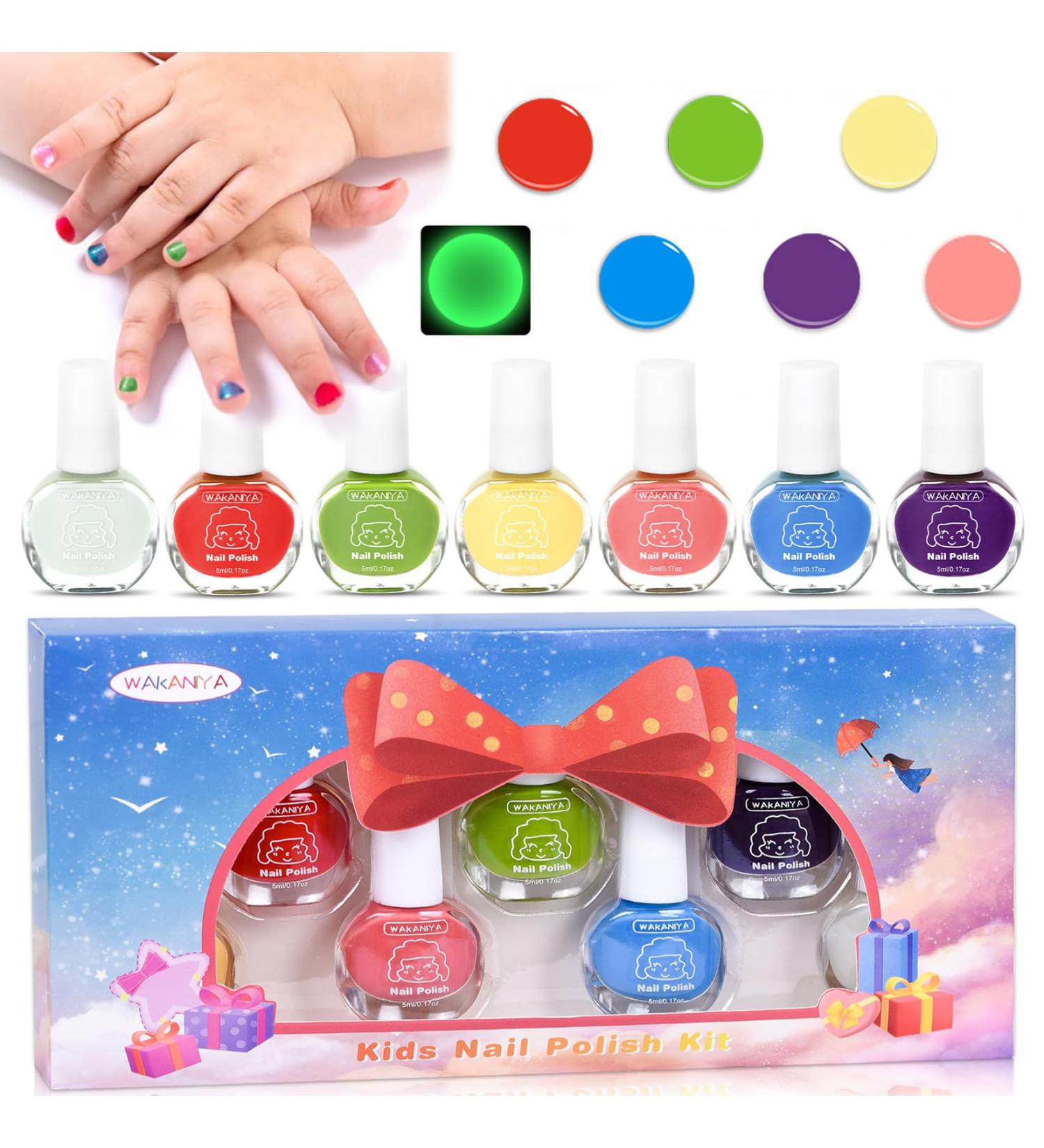 wakaniya Kids Nail Polish Mini Nail Polish Set for Girls & Glow in the Dark Children Nail Varnish Non-Toxic Water-Based Peel-Off Quick Dry Low Odor Toddler Nail Polish Set - Buy Online on GoSupps.com