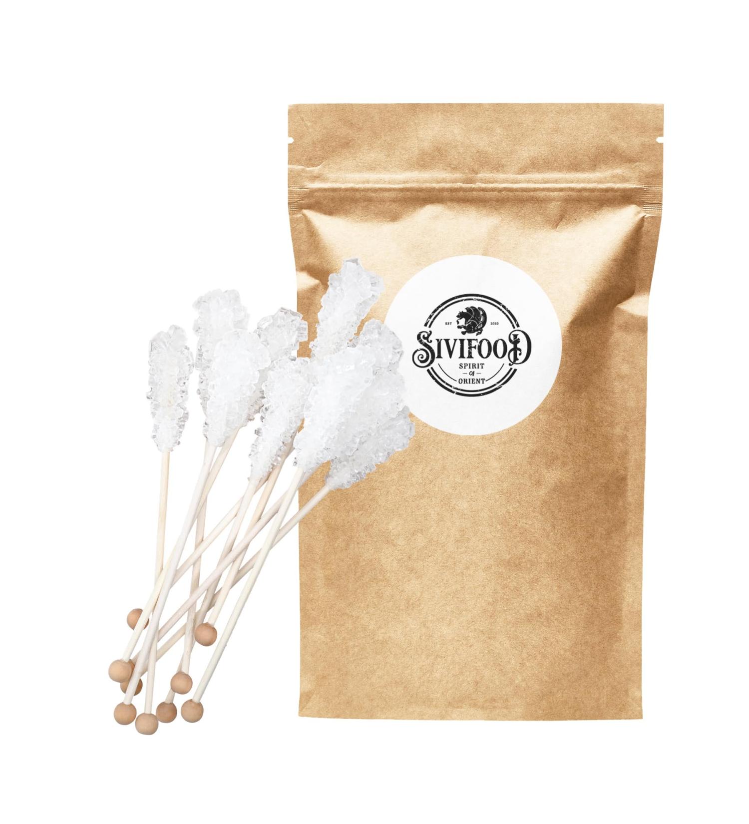 SIVIFOOD Rock Sugar Sticks - Natural Crystal Sugar on a Stick (10 Pieces) | Gourmet Sweetener for Tea & Desserts - Buy Online on GoSupps.com
