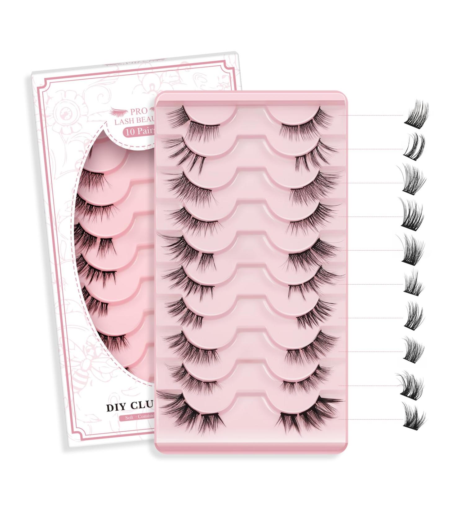 Lash Clusters 10 Pairs Half-Mix: Russian Fluffy Cat Eye Wispy Eyelashes for DIY Extension - Soft & Easy to Wear - Buy Online on GoSupps.com