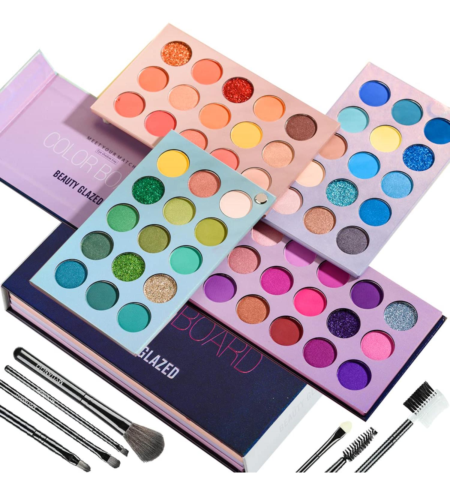 Beauty Glazed 60-Color Eyeshadow Palette Set with Brushes - Mattes, Metallics, Shimmers, Creams - Long Lasting & Easy to Apply - Buy Online on GoSupps.com