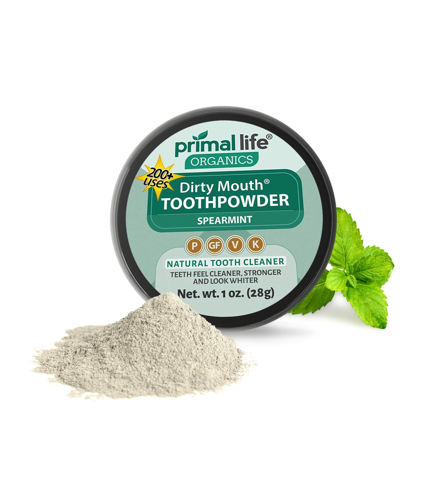 Primal Life Organics Dirty Mouth Toothpowder - Spearmint Flavor, 1 oz - Organic, Vegan, Paleo Dental Powder with Natural Clay - 200+ Brushings - Buy Online on GoSupps.com