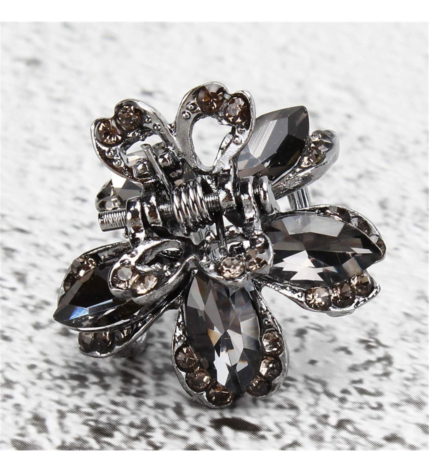 Winwinfly Vintage Flower Hair Claw Clips for Women | Black Rhinestone Hair Clip for Wedding Party Bridal School & Office - Gray A - Buy Online on GoSupps.com