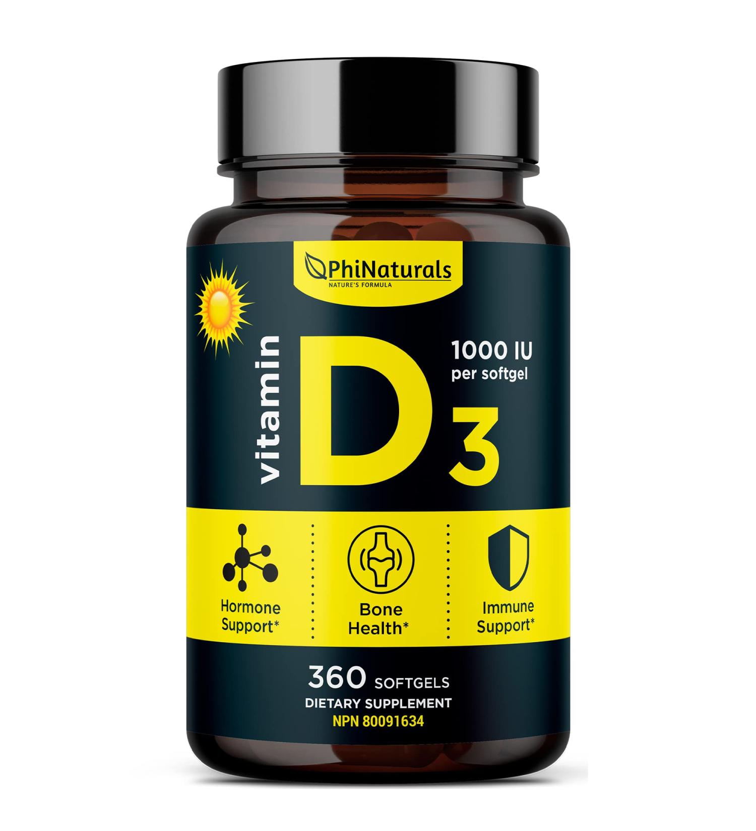High Potency Vitamin D3 1000 IU Softgels - 360 Count | Immune Support & Mood | Extra Virgin Olive Oil for Max Absorption | Healthy Bones & Muscle Function - Buy Online on GoSupps.com