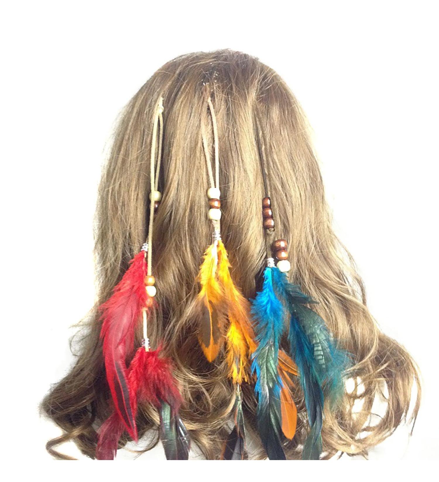 Set of 6 Handmade Boho Hippie Hair Extensions with Feather Clip Comb Hairpin Headdress DIY Accessories for Women Lady Girls - Buy Online on GoSupps.com