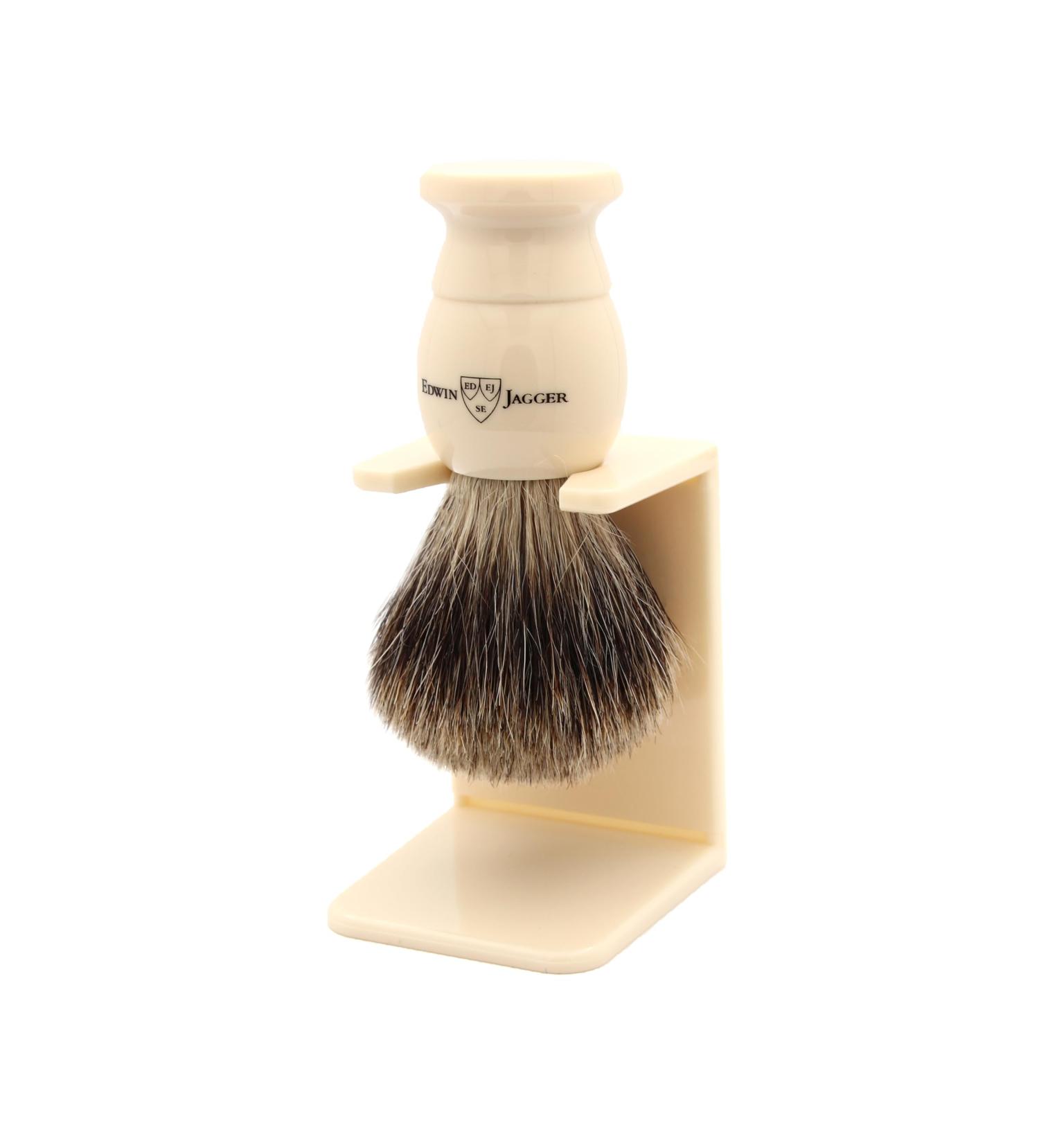 Edwin Jagger 1EJ877SDS Best Dachs Razor Brush with Stand - Imitation Ivory for Shaving Cream & Soap | Premium Men's Grooming Tool - Buy Online on GoSupps.com