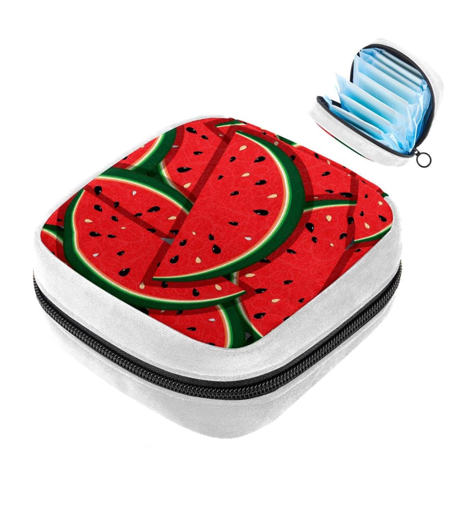 Sanitary Napkin Storage Bag | Period Tampon Makeup Pad Pouch | Cartoon Fruit Watermelon Color - Buy Online on GoSupps.com