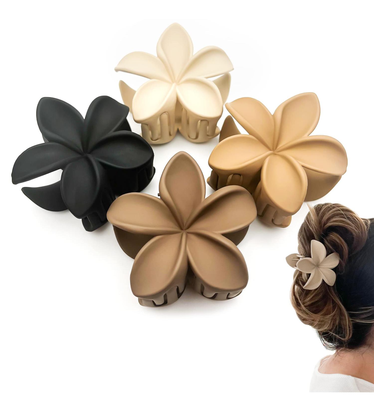 Luvearo 4pc Nonslip Matte Flower Hair Clips - Neutral Plumeria Claw Clips Variety Pack for Women - Buy Online on GoSupps.com