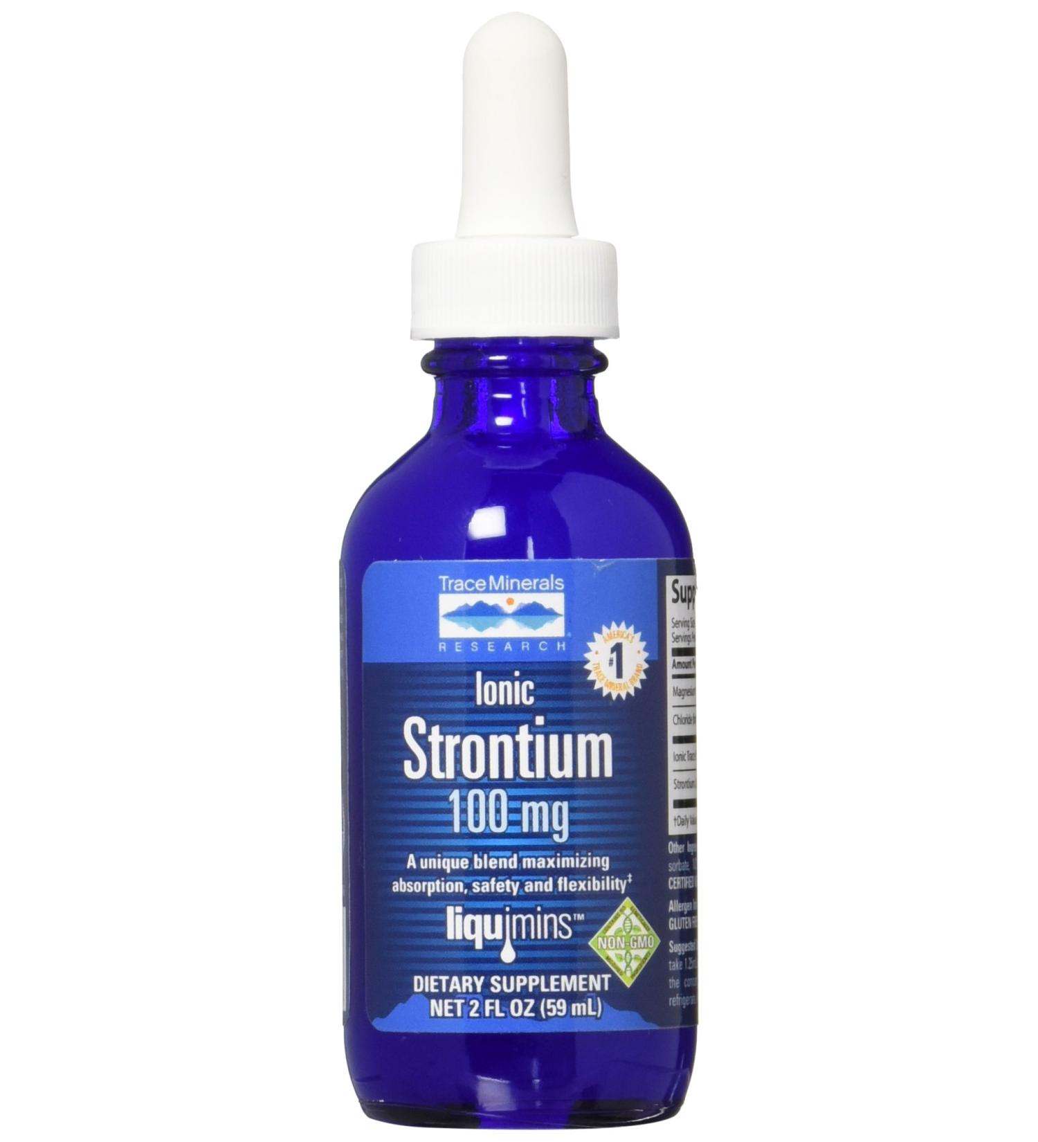 Liquid Ionic Strontium Supplement for Healthy Bone Density | Non-GMO Vegan Certified | 2oz - 100mg/serving - Buy Online on GoSupps.com