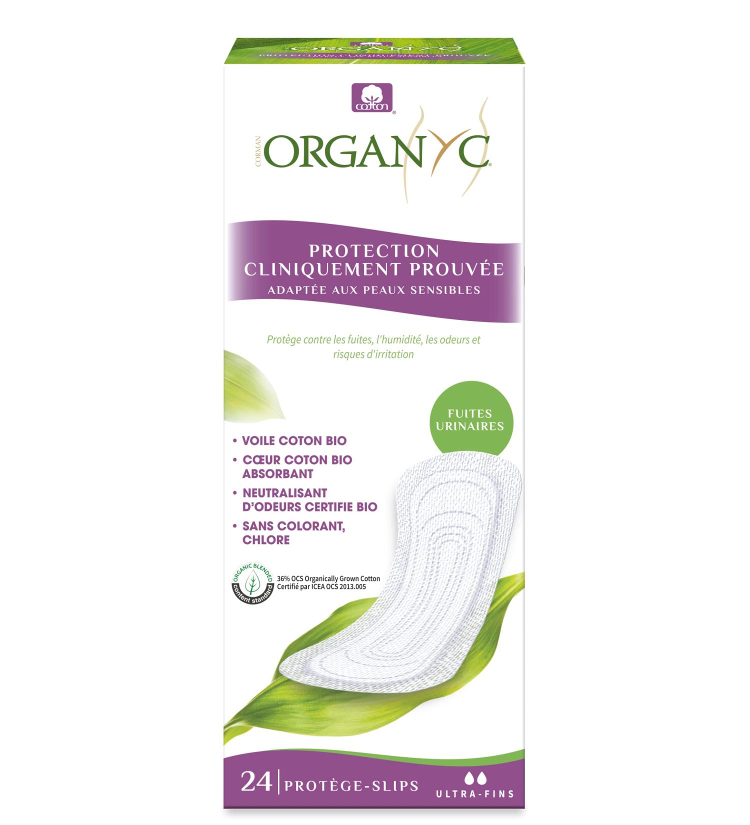 Organyc Slip Inserts for Light Urinary Incontinence - 24 Ultra-Thin Certified Cotton Towels Fragrance-Free & Chemical-Free - Buy Online on GoSupps.com