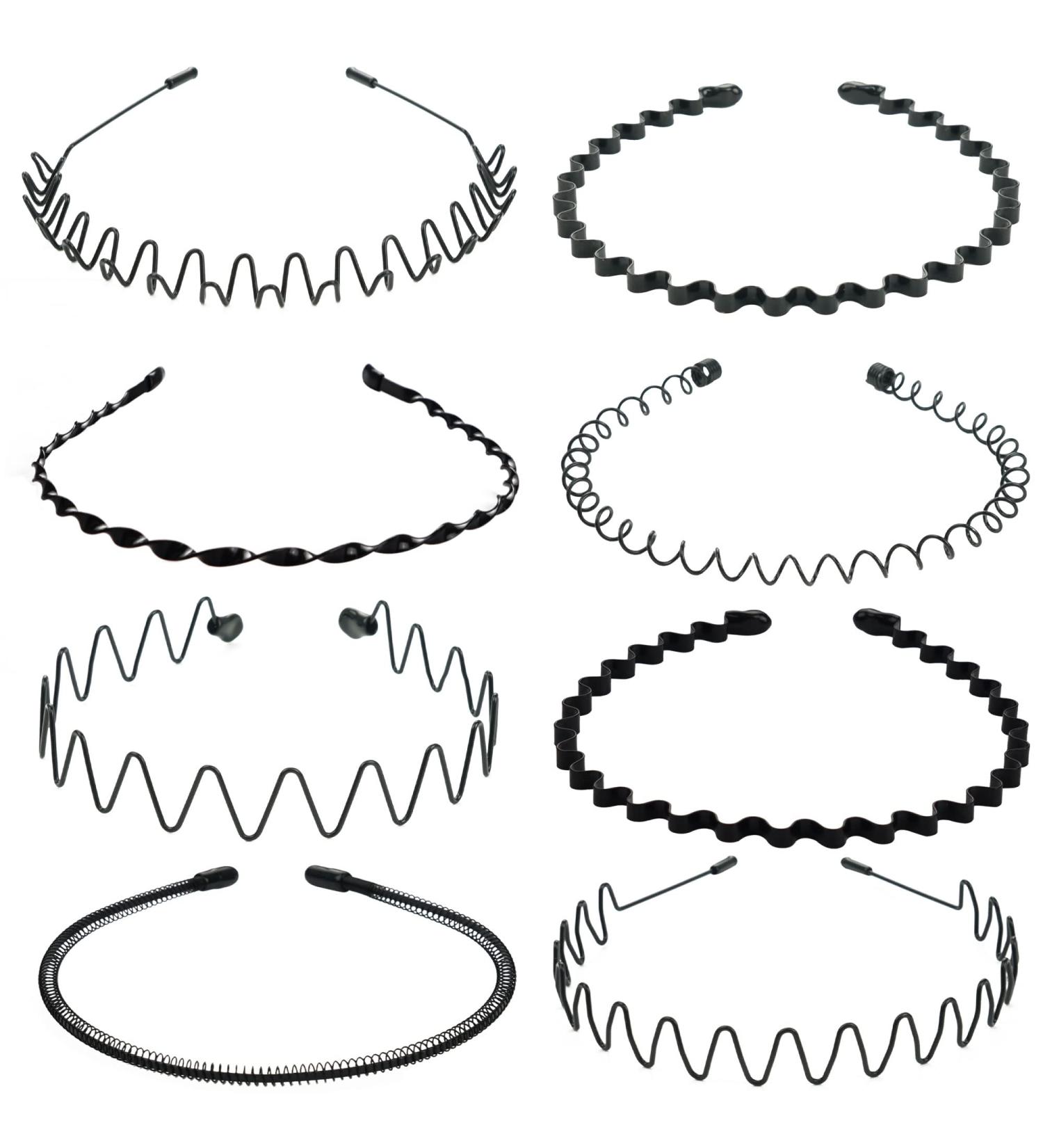 Ayesha 8 Pcs Zig Zag Metal Headbands - Black Headbands for Men and Women - Ideal for Face Washing, Sport, Workout, Yoga - Buy Online on GoSupps.com