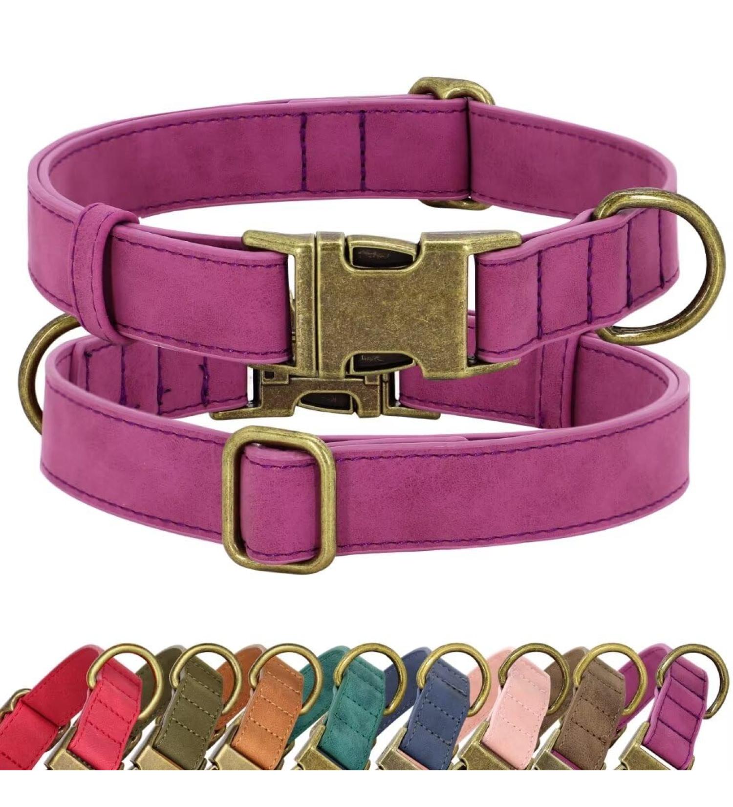 Didog Adjustable Soft Leather Dog Collar for Medium & Small Dogs - Durable & Stylish Purple Collar with Quick Lock Metal Buckle (13-21 Inch Neck) - Buy Online on GoSupps.com