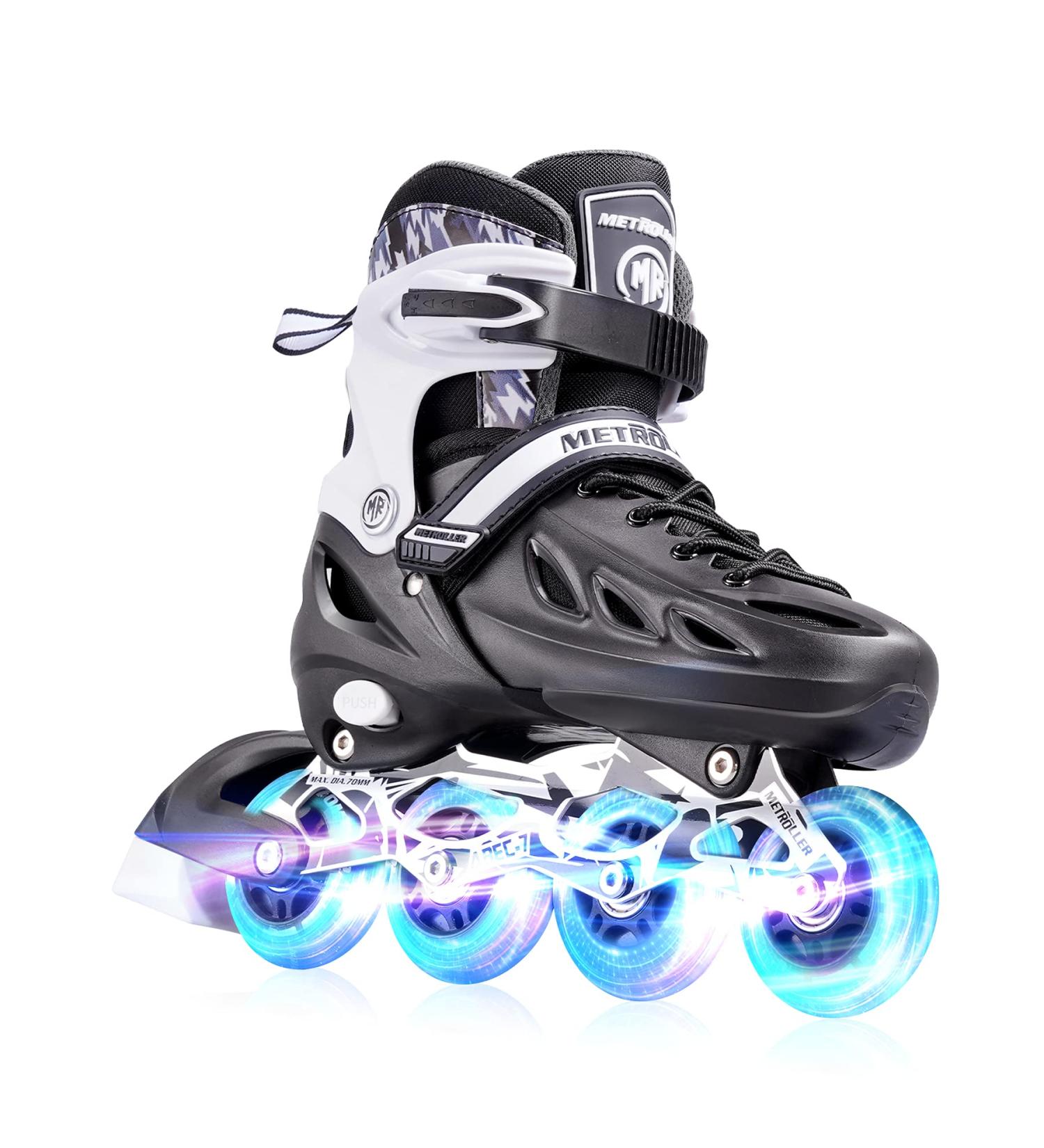 METROLLER Adjustable Inline Skates with Light Up Wheels - Black Large (4-7 US) - Beginner Rollerblades for Girls, Boys, Women, Men - Buy Online on GoSupps.com