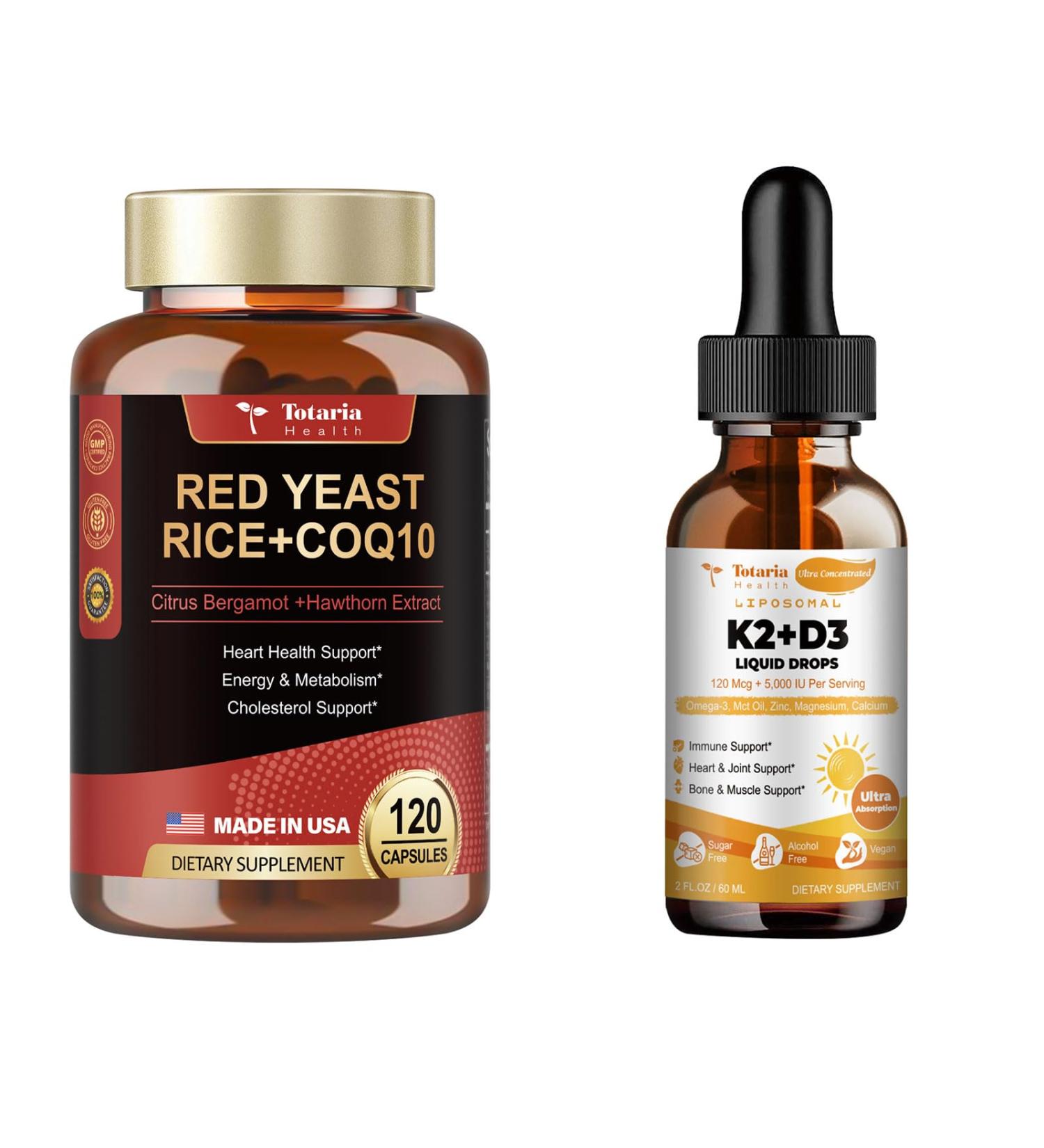 Red Yeast Rice 2 000mg with CoQ10 Supplement + Liposomal Liquid Vitamin D3 K2 Supplement - Buy Online on GoSupps.com