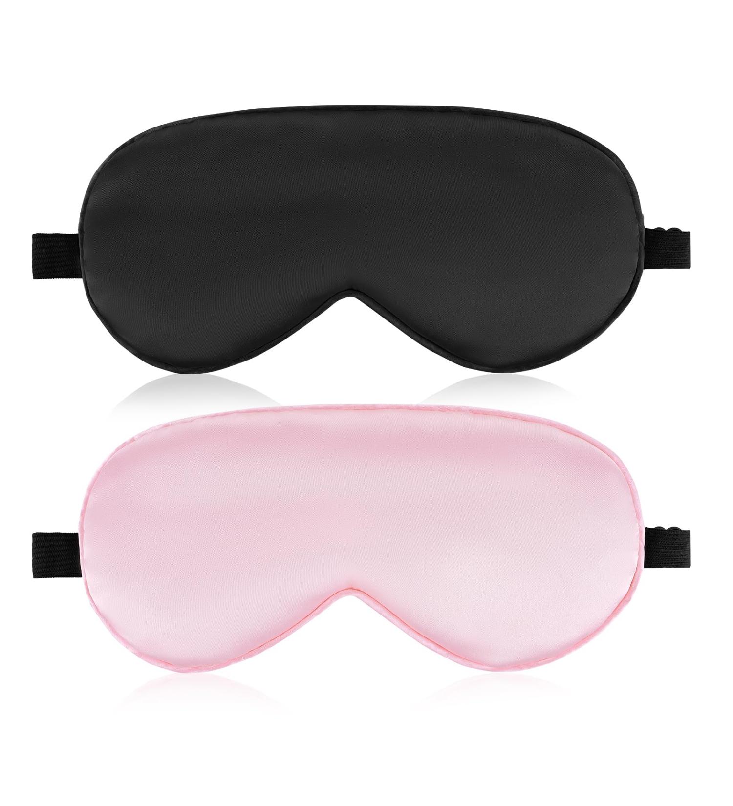 Silk Sleep Mask 2 Pack - Soft Light Blocking Eye Masks with Storage Bags & Ear Plugs for Travel | Adjustable for Men & Women (Black & Pink - Buy Online on GoSupps.com
