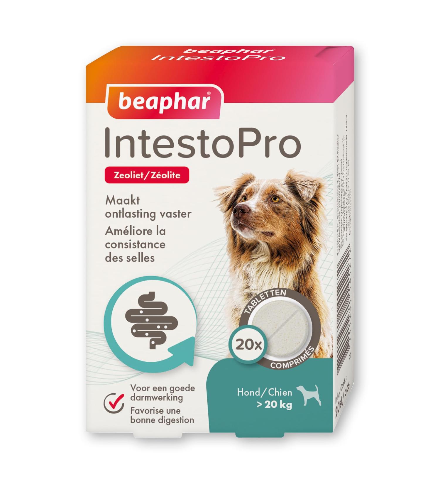 BEAPHAR IntestoPro Tablets to improve stool consistency Promotes Digestion Active Ingredient of Natural Origin for Dogs ( 20 kg) 20 tablets - Buy Online on GoSupps.com
