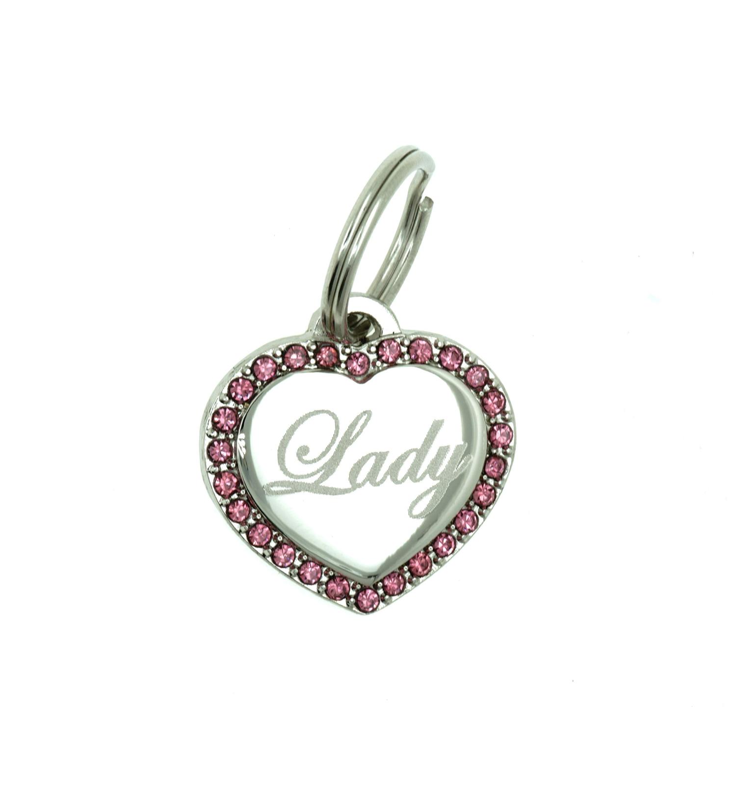 Custom Engraved Stainless Steel Heart Pet ID Tag with Pink Rhinestones - Buy Online on GoSupps.com