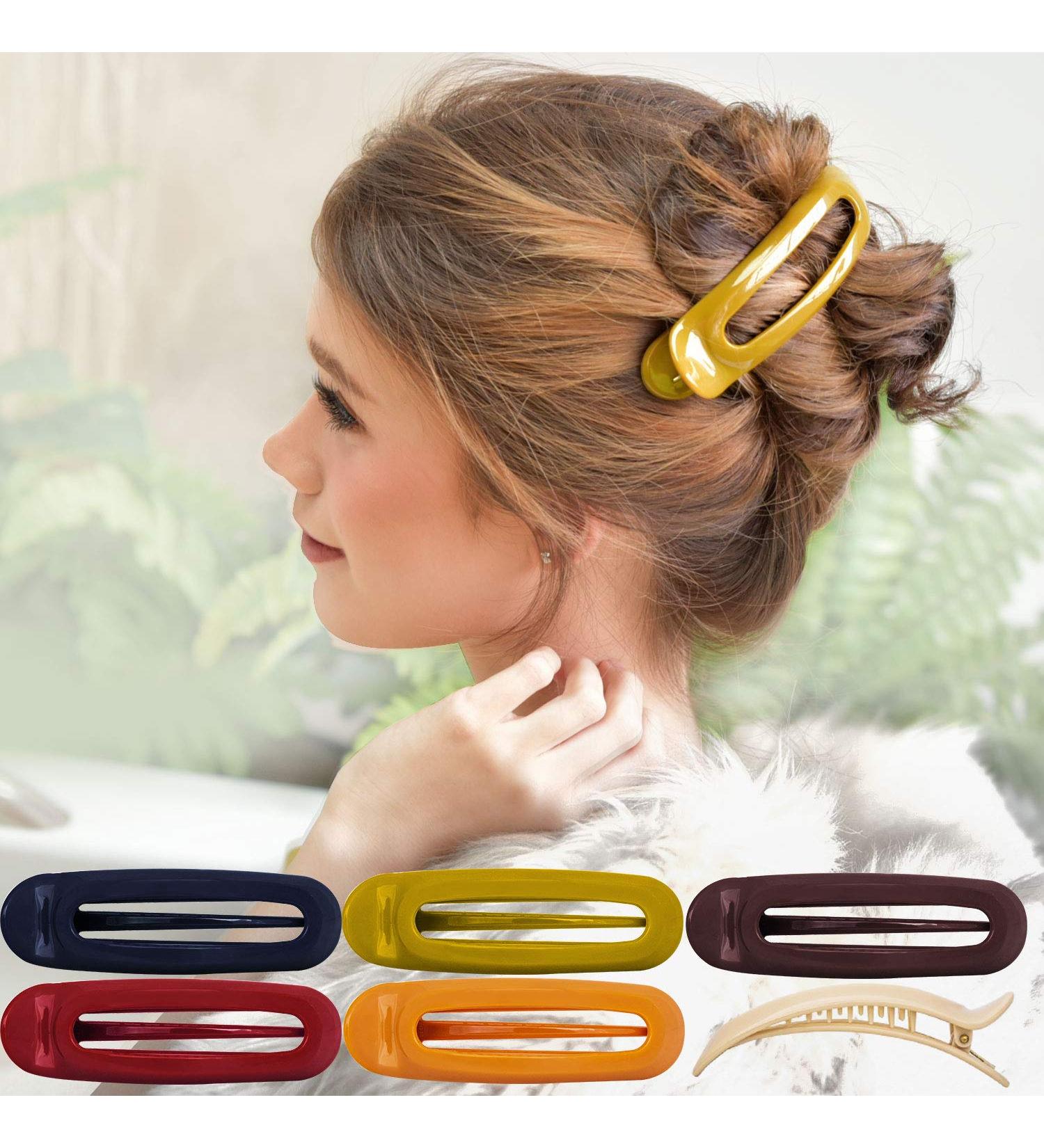 RC Roche 6-Pack Oval Hair Clips for Women - Stylish Egg-Shaped Ducking Beak Design French Fashion Solid Hold Medium Classic Multifolitis - Buy Online on GoSupps.com