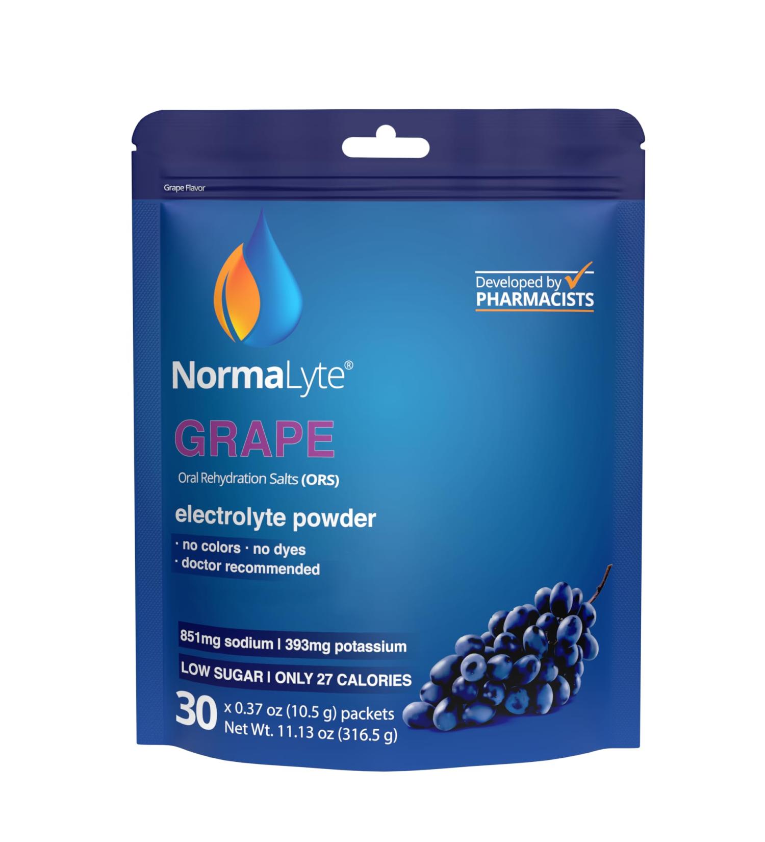 NormaLyte Grape - Electrolyte Powder Packets | Clinically Studied Electrolyte Drink Mix | 30 Count Effective Hydration Sticks 0.37 Ounce (Pack of 30) - Buy Online on GoSupps.com