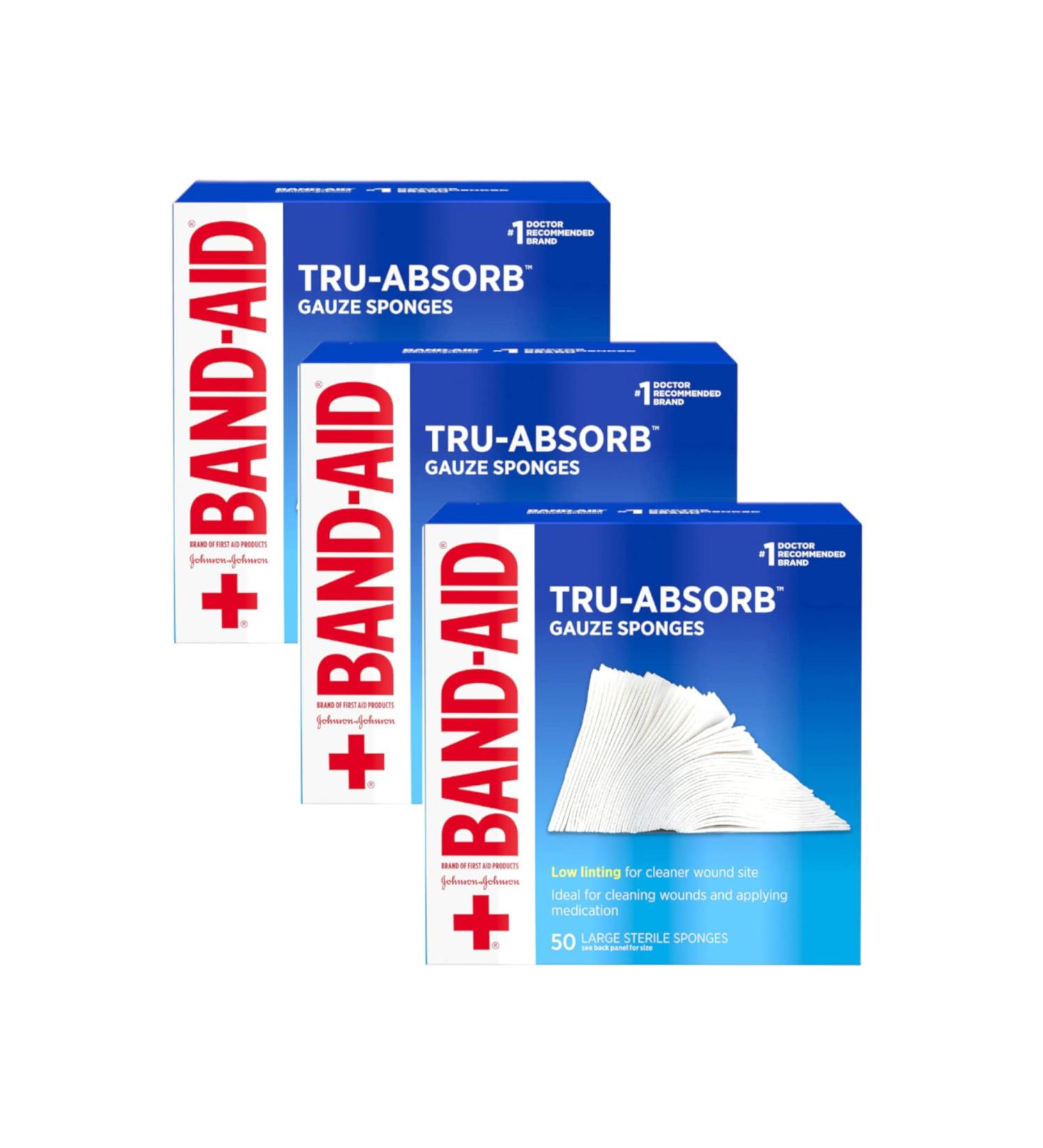 BAND-AID TRU-ABSORB Gauze Sponges 4X4IN 50 Count - Medical-Grade Wound Dressing - Buy Online on GoSupps.com