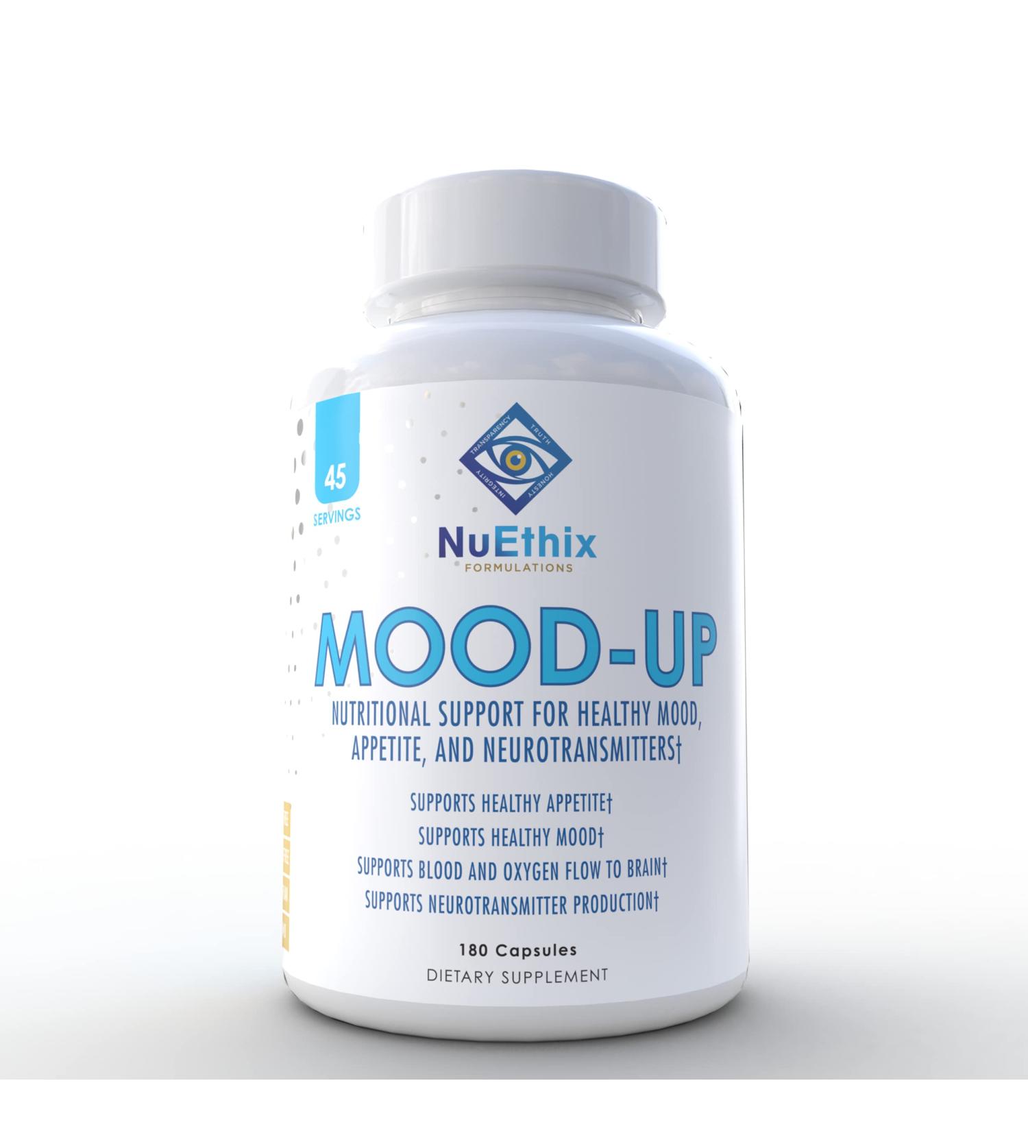 NuEthix Formulations Mood-Up | Stress Relief & Sleep Supplement | 5-HTP Rhodiola Rosea | Natural Energy & Hormone Support | Non-GMO | 180 Capsules - Buy Internationally - Buy Online on GoSupps.com
