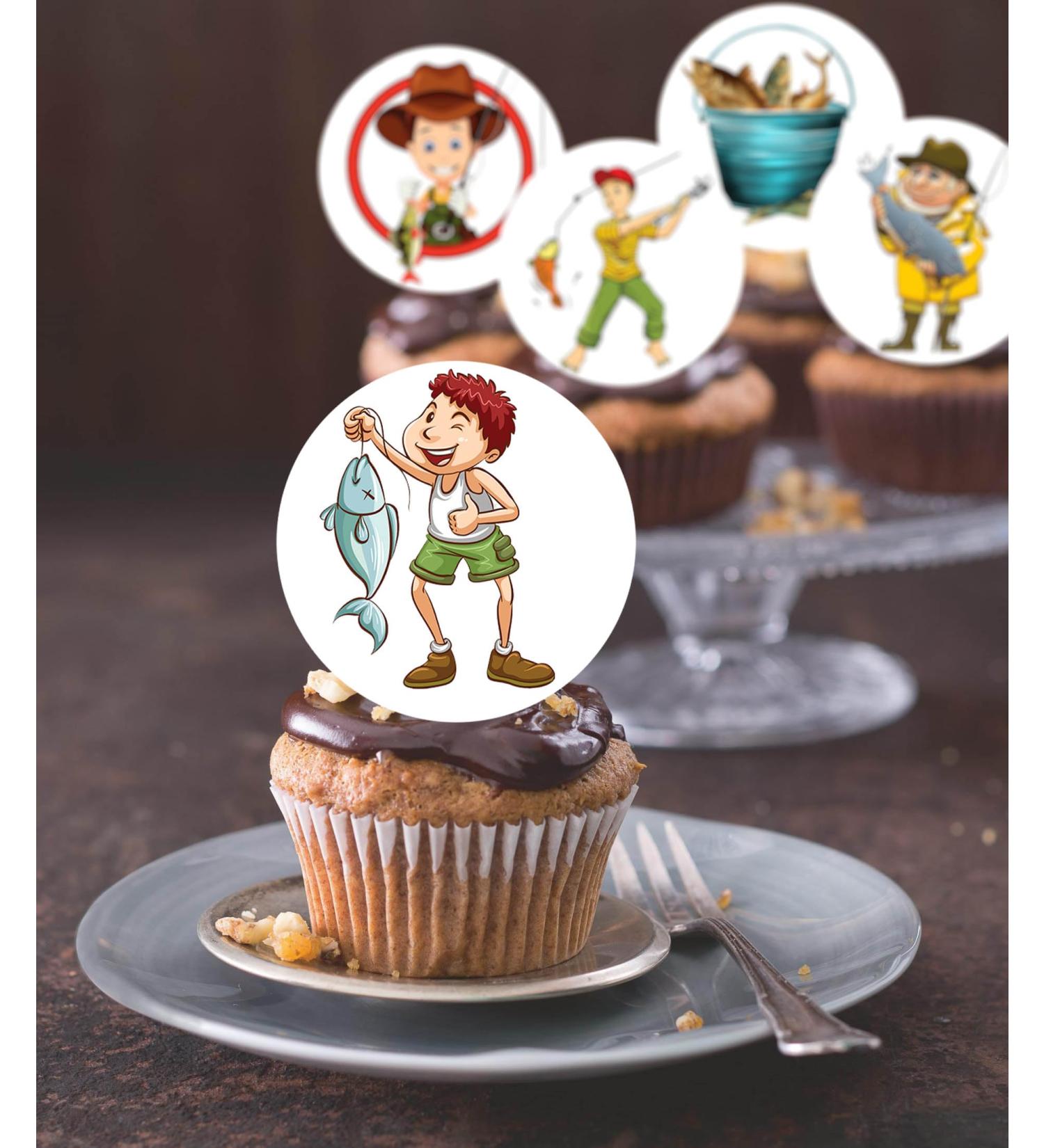 24 x Pre-Cut Fishing 1 Edible Stand up Wafer Paper Cupcake Toppers Cake Decorations Birthday Party Fisherman Fish - Buy Online on GoSupps.com