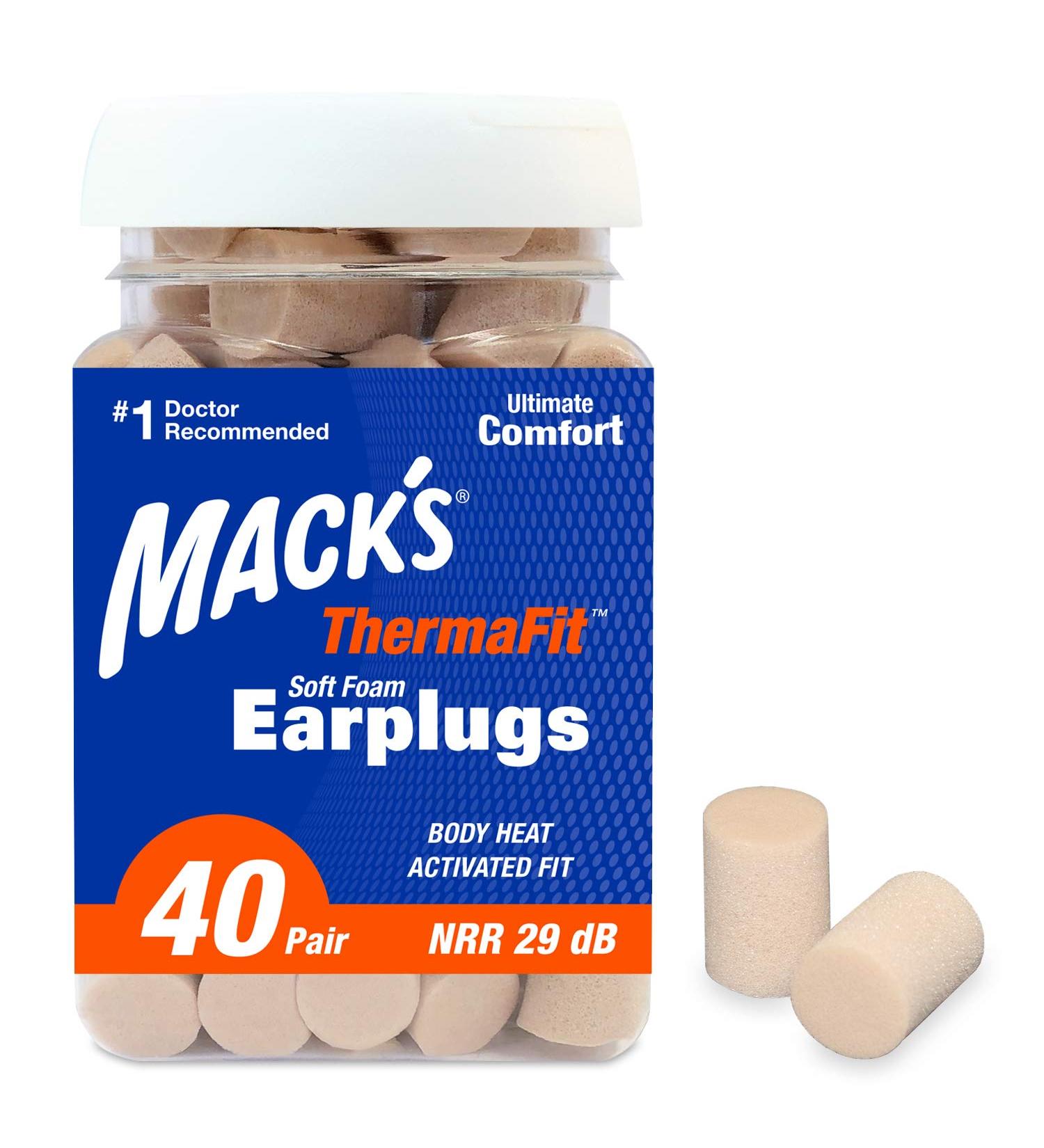 Mack's ThermaFit Soft Foam Earplugs 40 Pairs - Comfortable Sleep, Snoring, Work, Travel & Events - Buy Online on GoSupps.com