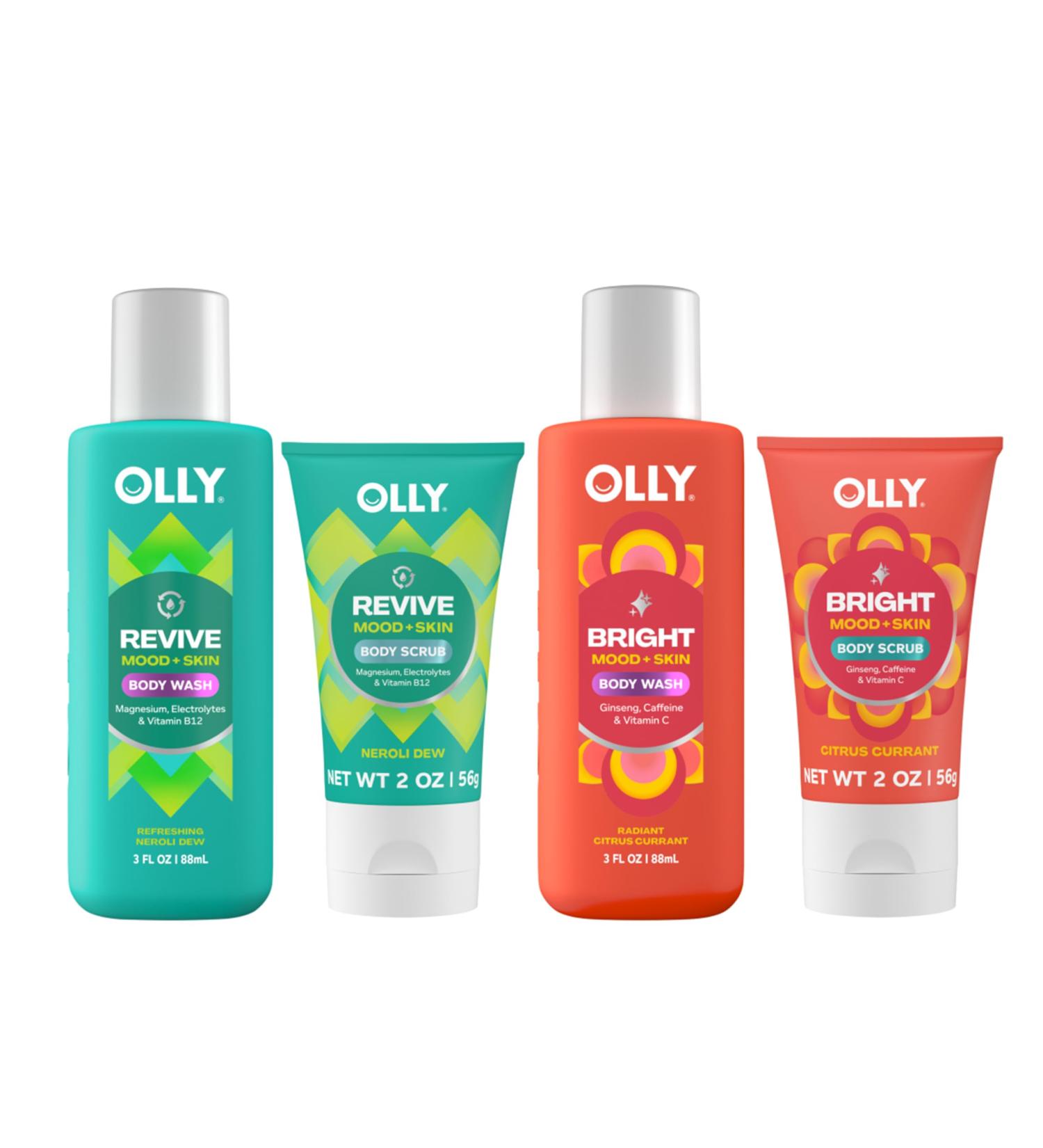 OLLY Body Wash & Body Scrub Mini pack 4 Count Hydrate & Repair Skin Barrier 3 oz - Buy Online on GoSupps.com