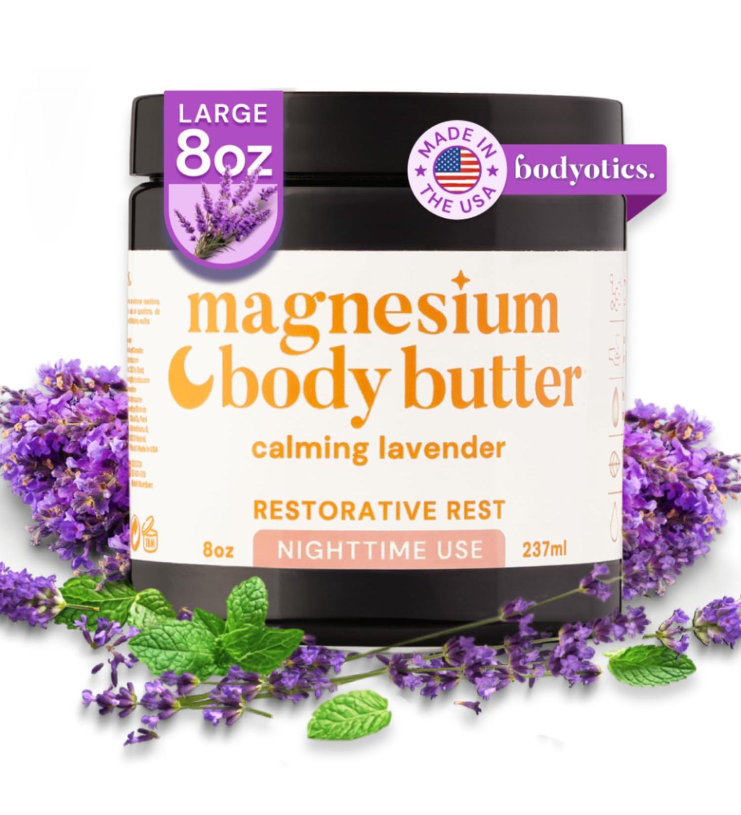 Bodyotics Magnesium Body Butter - Nighttime Magnesium Cream For Women Pregnancy & Postpartum Comfort (Calming Lavender Scent 8oz) - Buy Online on GoSupps.com