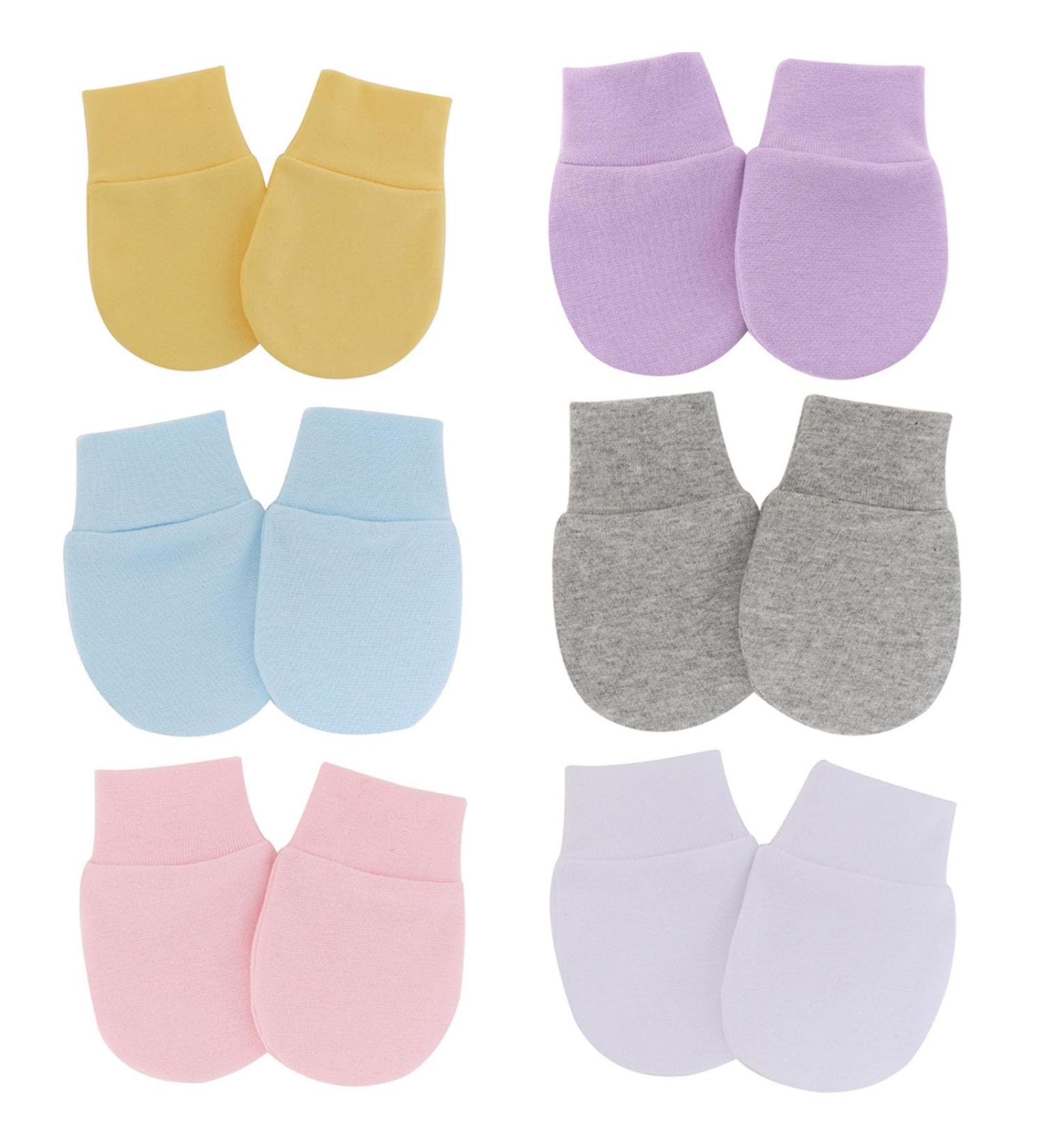 6 Pairs Newborn Baby Anti-Scratch Mittens | Soft Adjustable Cotton Gloves for 0-6 Months Boys Girls - Buy Online on GoSupps.com