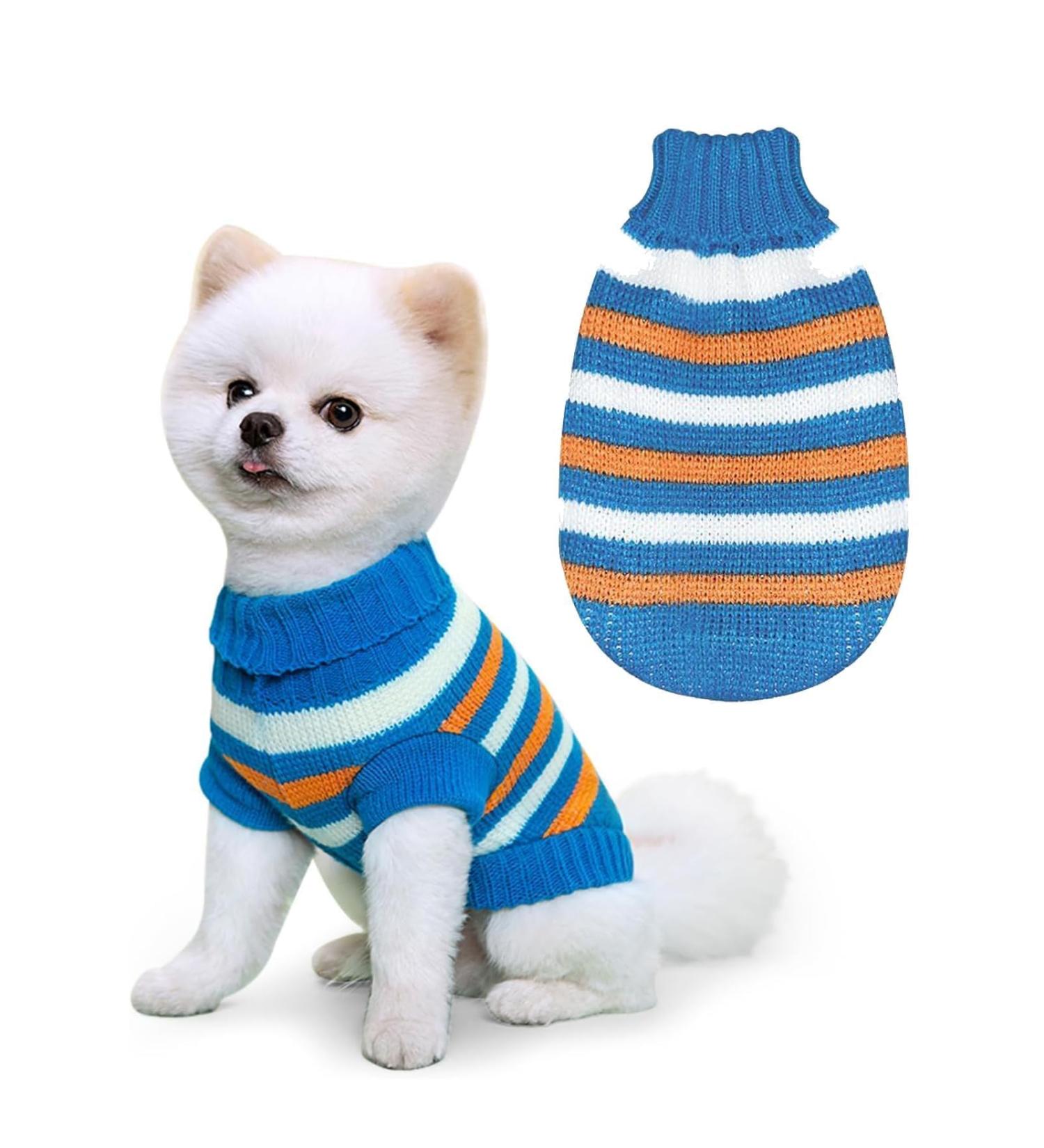 Warm Knitted Dog Sweater for Small Dogs - Cozy Roll Collar Winter Clothing | Soft Dog Clothes for Small & Medium Dogs & Cats - Buy Online on GoSupps.com