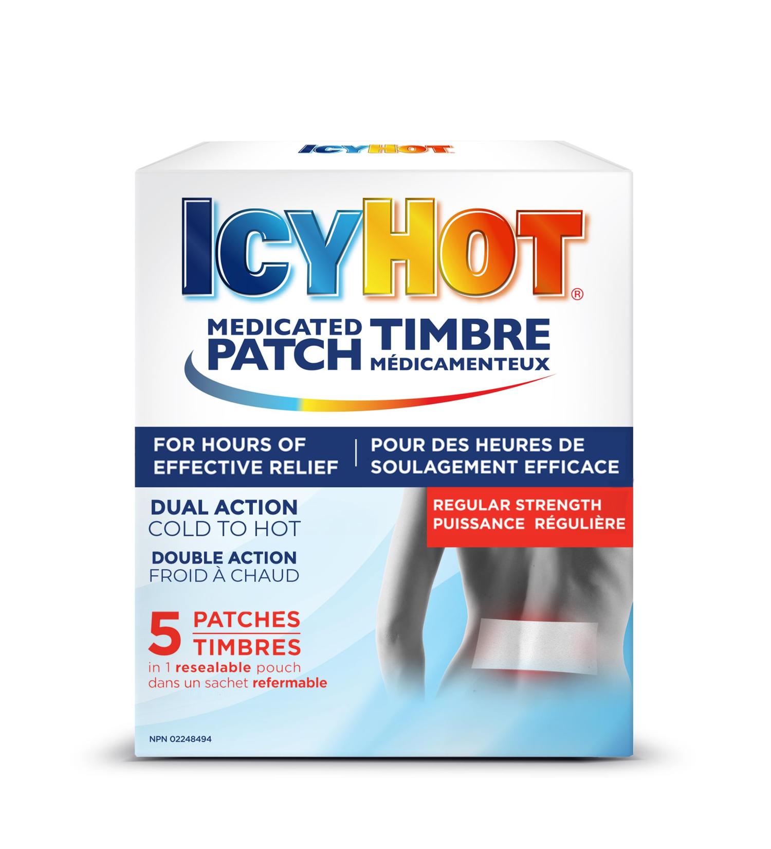 Icy Hot Medicated Patch 5 Count Long-Lasting Muscle & Joint Pain Relief For Simple Backaches Lumbago Strains & Sprains Arthritis Regular Size Patch - Buy Online on GoSupps.com