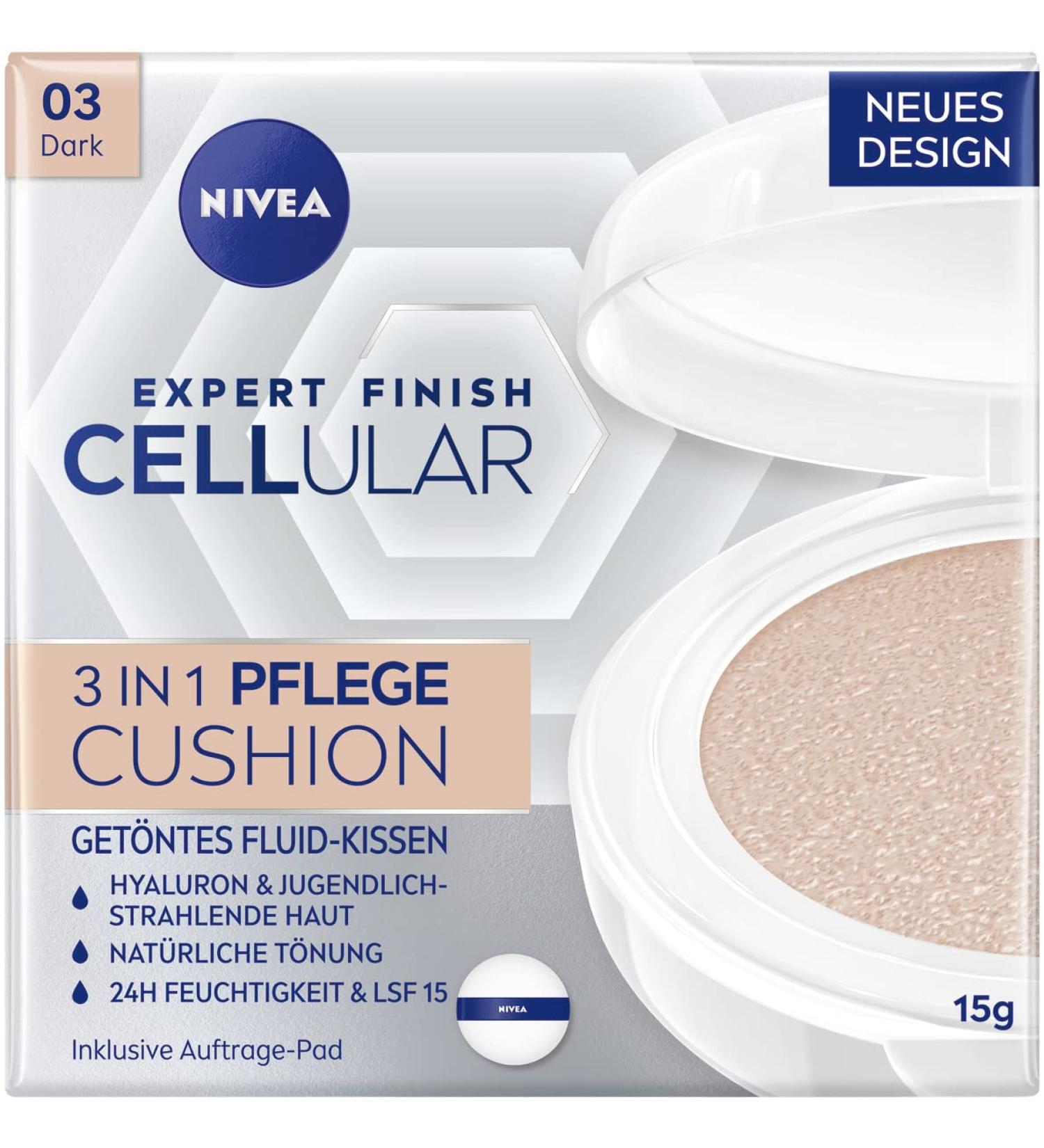 Nivea Cellular Expert Finish 3in1 Care Cushion for Dark Skin - Hyaluron Collagen Booster SPF 15 | Moisturizing Makeup Foundation (15g) - International Shipping Available - Buy Online on GoSupps.com