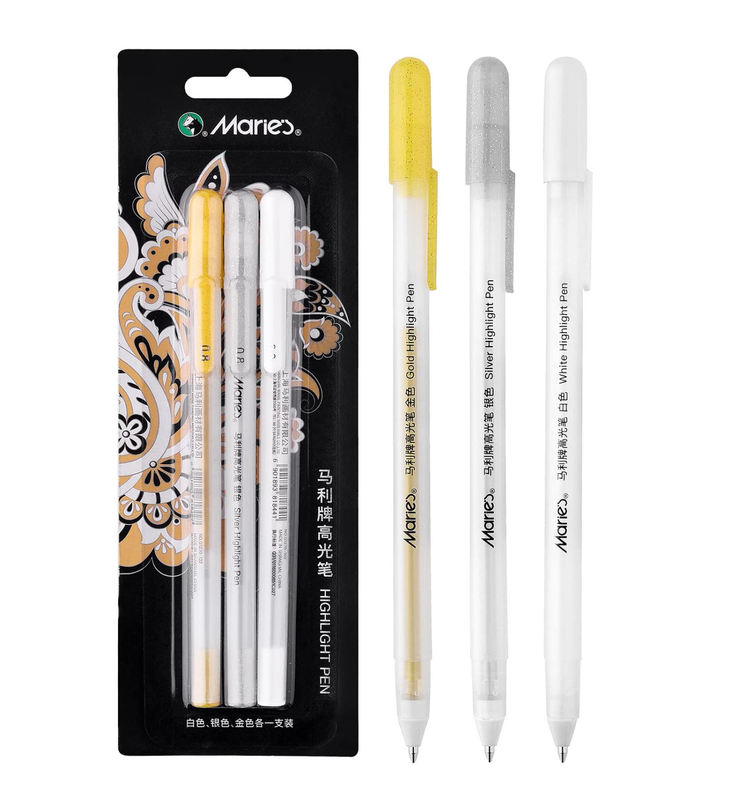 RVOGJP 3 Colors Gel Pen Set - Fine Tip Sketching Pens for Illustration and Drawing - Black Paper Drawing and Adult Coloring - Pack of 3 (White, Gold, Silver) - Buy Online on GoSupps.com