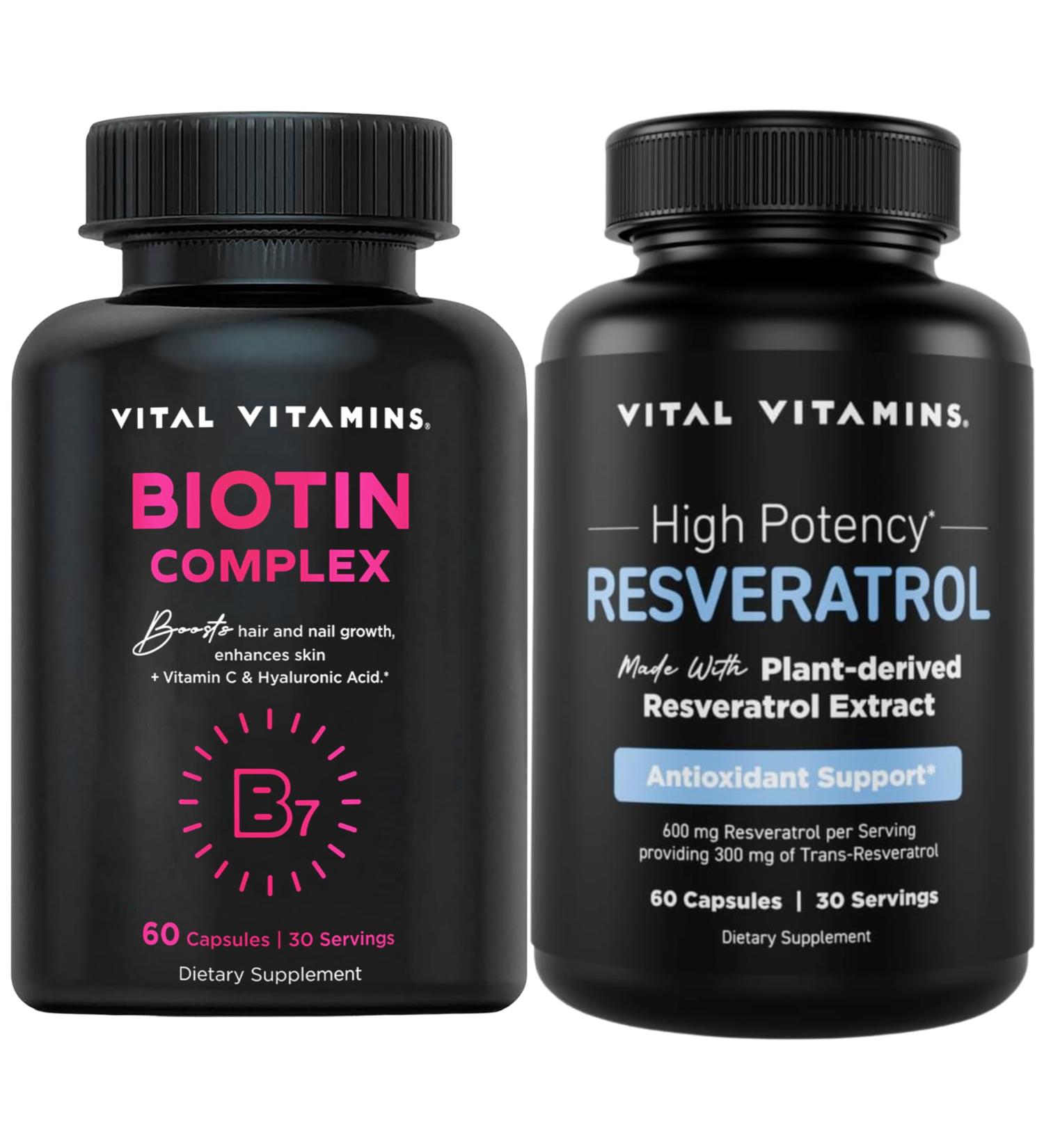 Vital Vitamins Biotin Complex Capsules + Resveratrol Capsules - Buy Online on GoSupps.com