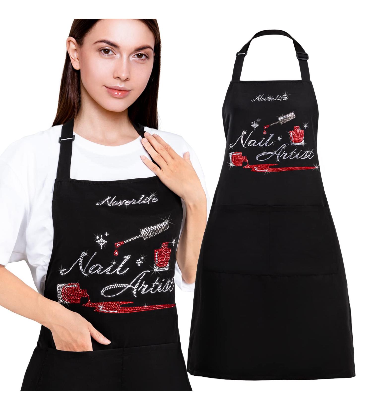 Noverlife Rhinestone Pattern Nail Artist Manicurist Apron | Adjustable with 2 Pockets for Women - Buy Online on GoSupps.com