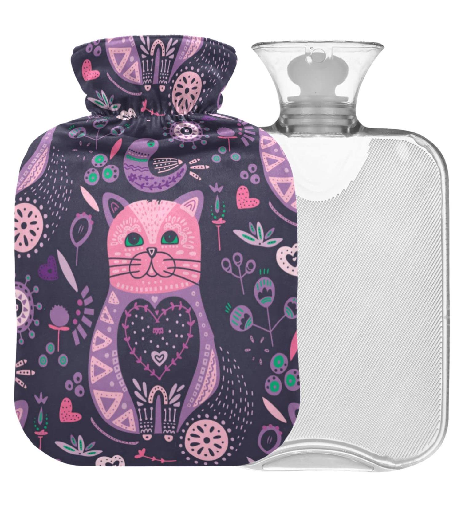Naanle Purple Cats Hot Water Bottle - 1L Transparent for Warm & Cold Therapy Pain Relief for Head Hands & Feet - Buy Online on GoSupps.com