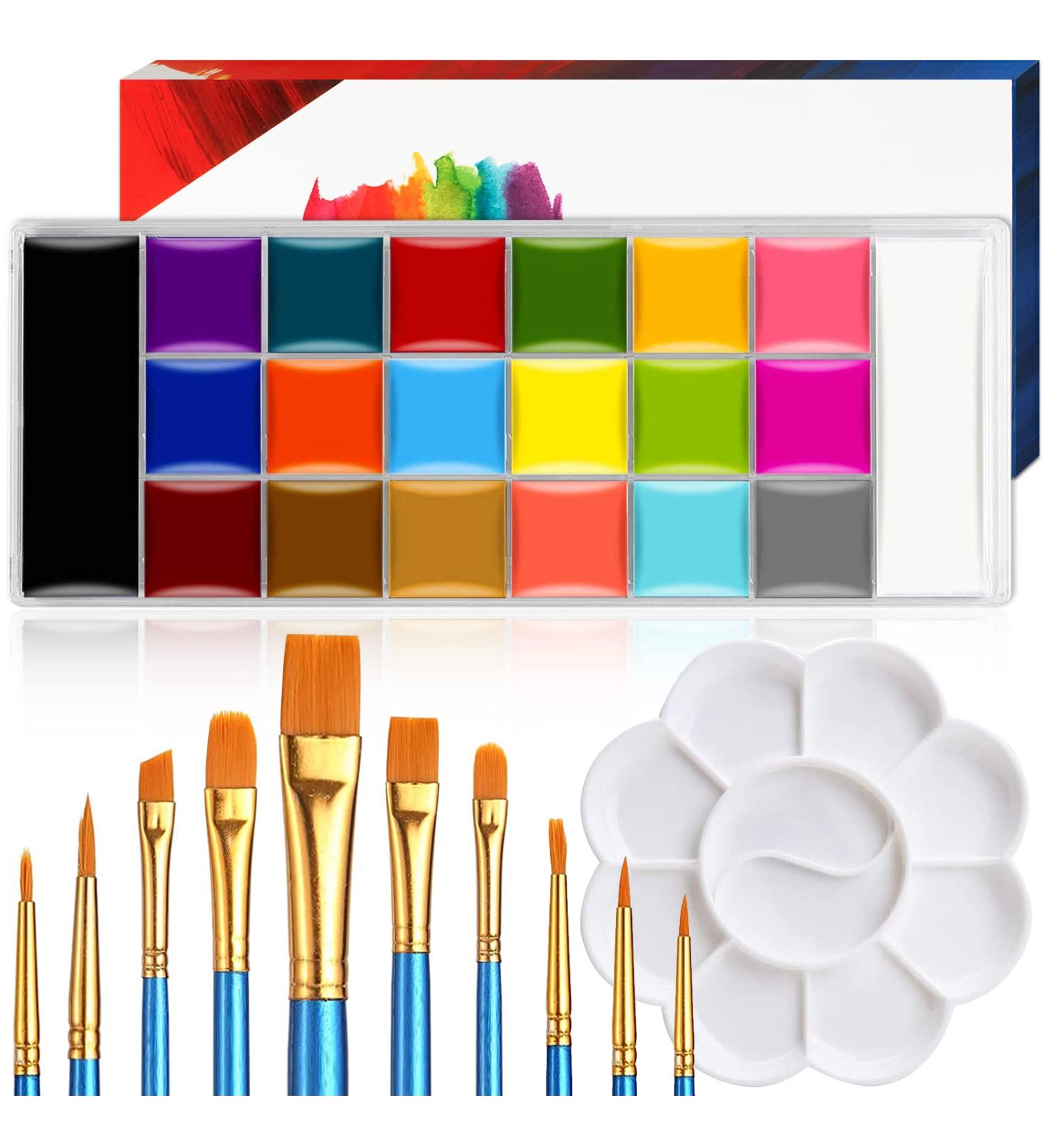 DONGERNIIU Professional Face Painting Kit - 20 Color Oil Palette for Kids and Adults | Non-Toxic, Safe, and Flashy Halloween FX Party Makeup Set - Buy Online on GoSupps.com