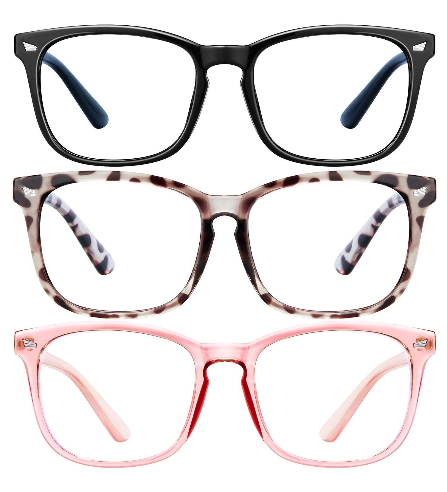 konqkin 3-Pack-Blue-Light-Blocking-Glasses-Women & Men Computer Gaming Glasses Computer Screen Filter Glasses Anti Headache Eye Strain Glasses Lightweight Eyeglasses for TV Phone 4-black+pink+leopard - Buy Online on GoSupps.com