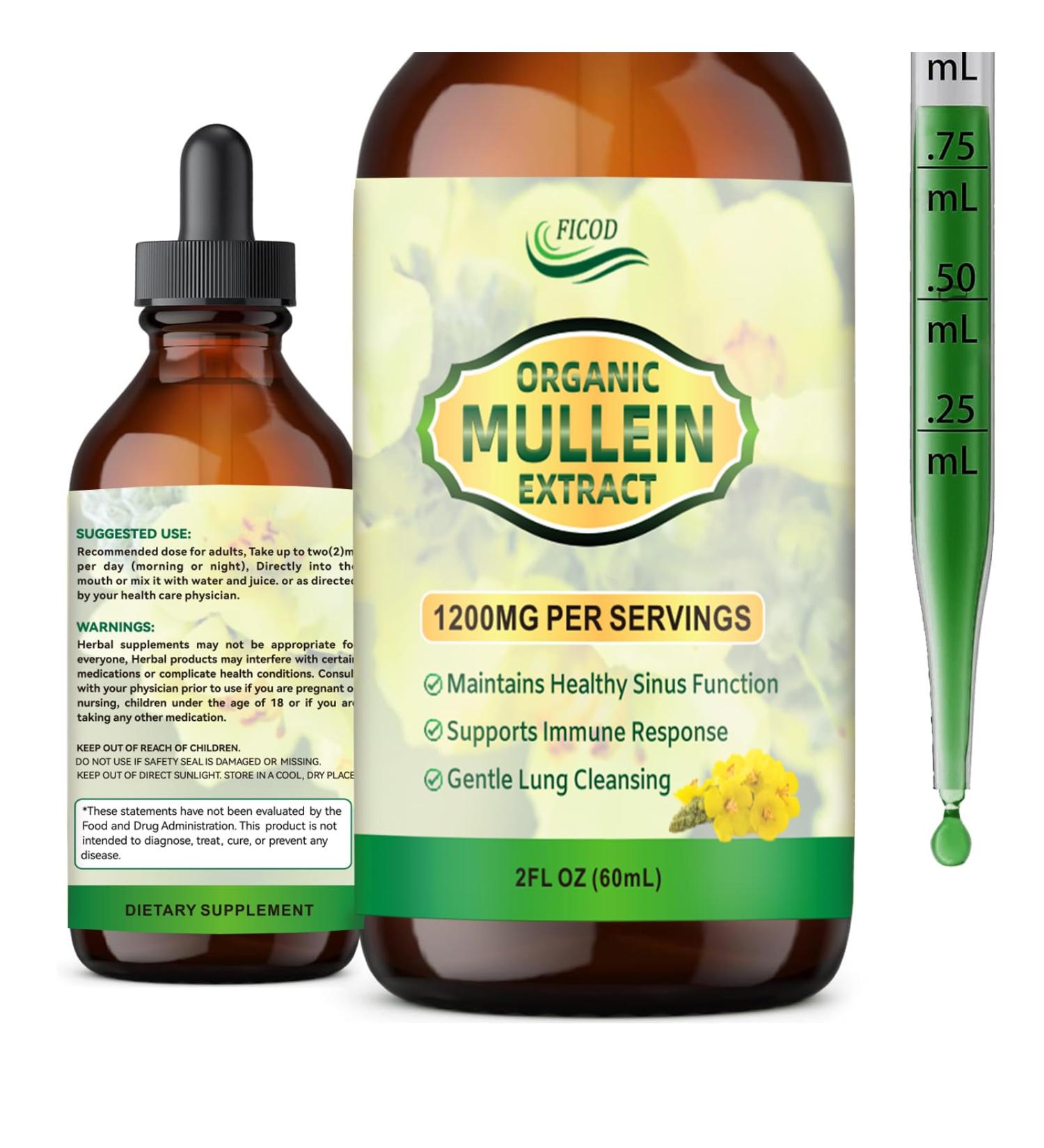 2 Fl oz Mullein Leaf Extract - Mullein Leaf Extract for Lungs Health Supplement Drops Organic Mullein Leaf Liquid Drops for Women Men 98% Absorption - Buy Online on GoSupps.com