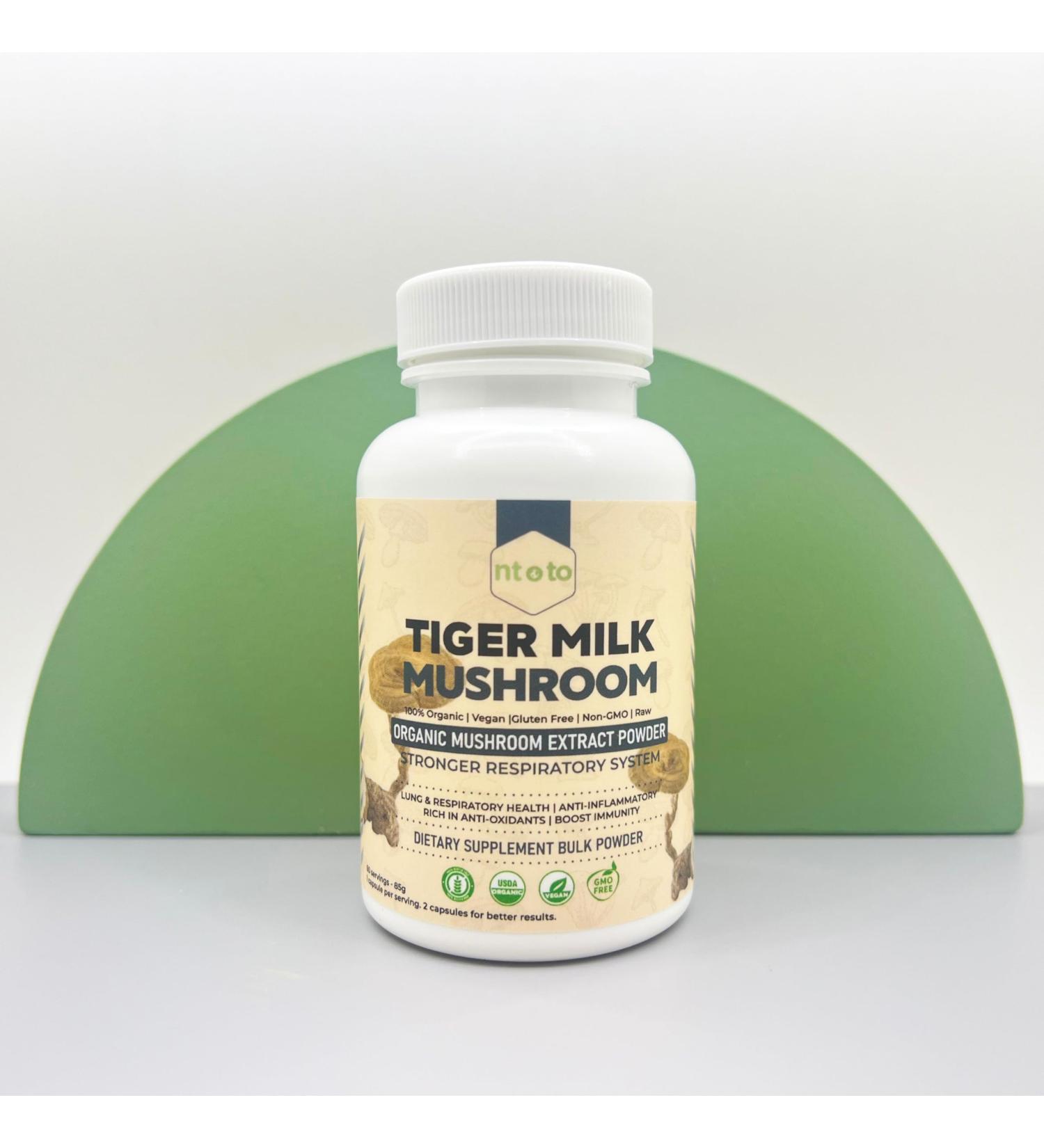 Tiger Milk Mushroom Supplement (Lignosus Rhinocerus) 60 Capsules | Supports Lungs & Respiratory Health - Herbal Extract - Non-GMO Vegan Organic | 60 Servings