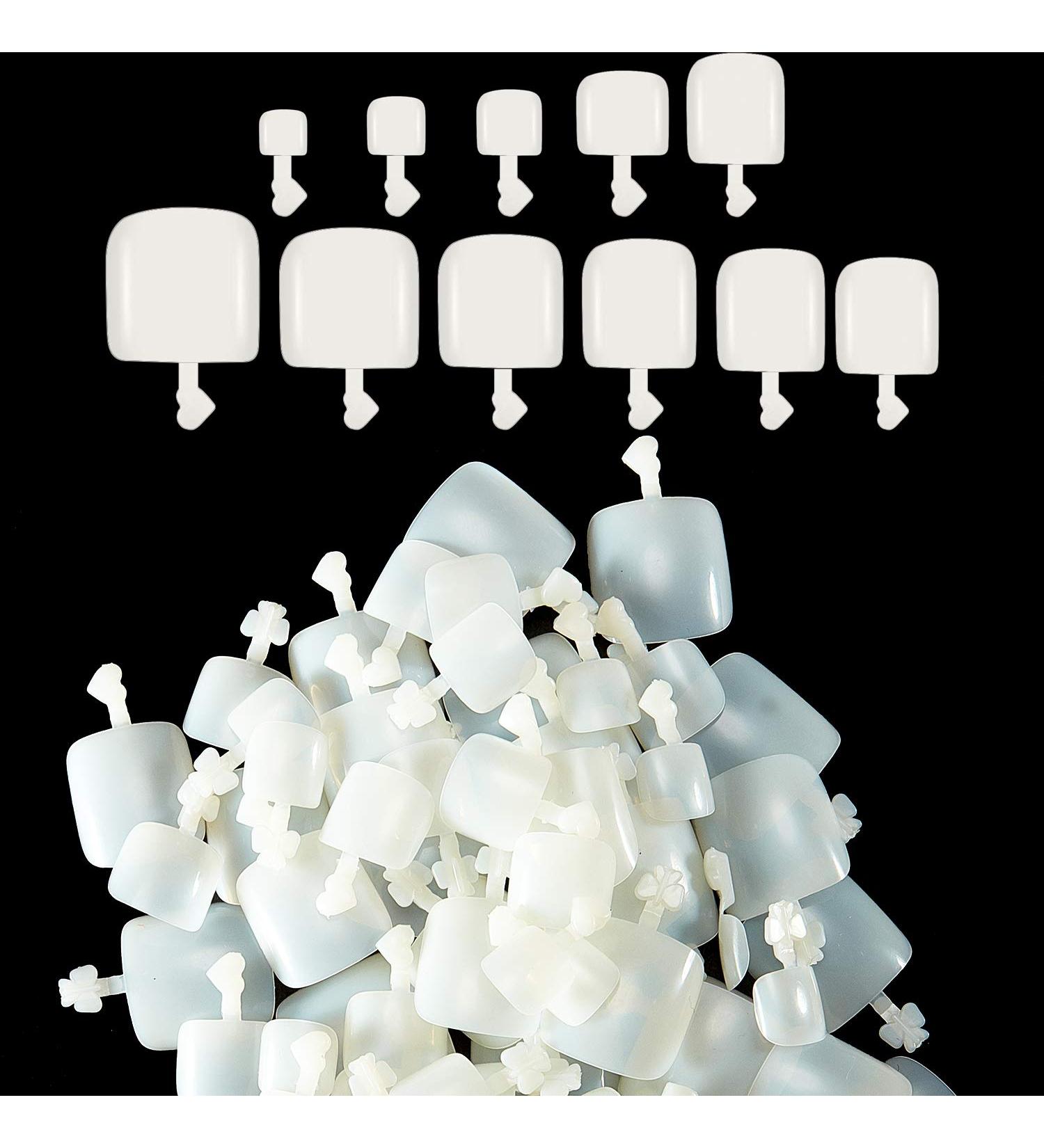 1200 Full Cover White Acrylic False Press-On Toenails - Natural Color, 12 Sizes - for Women & Girls - Buy Online on GoSupps.com