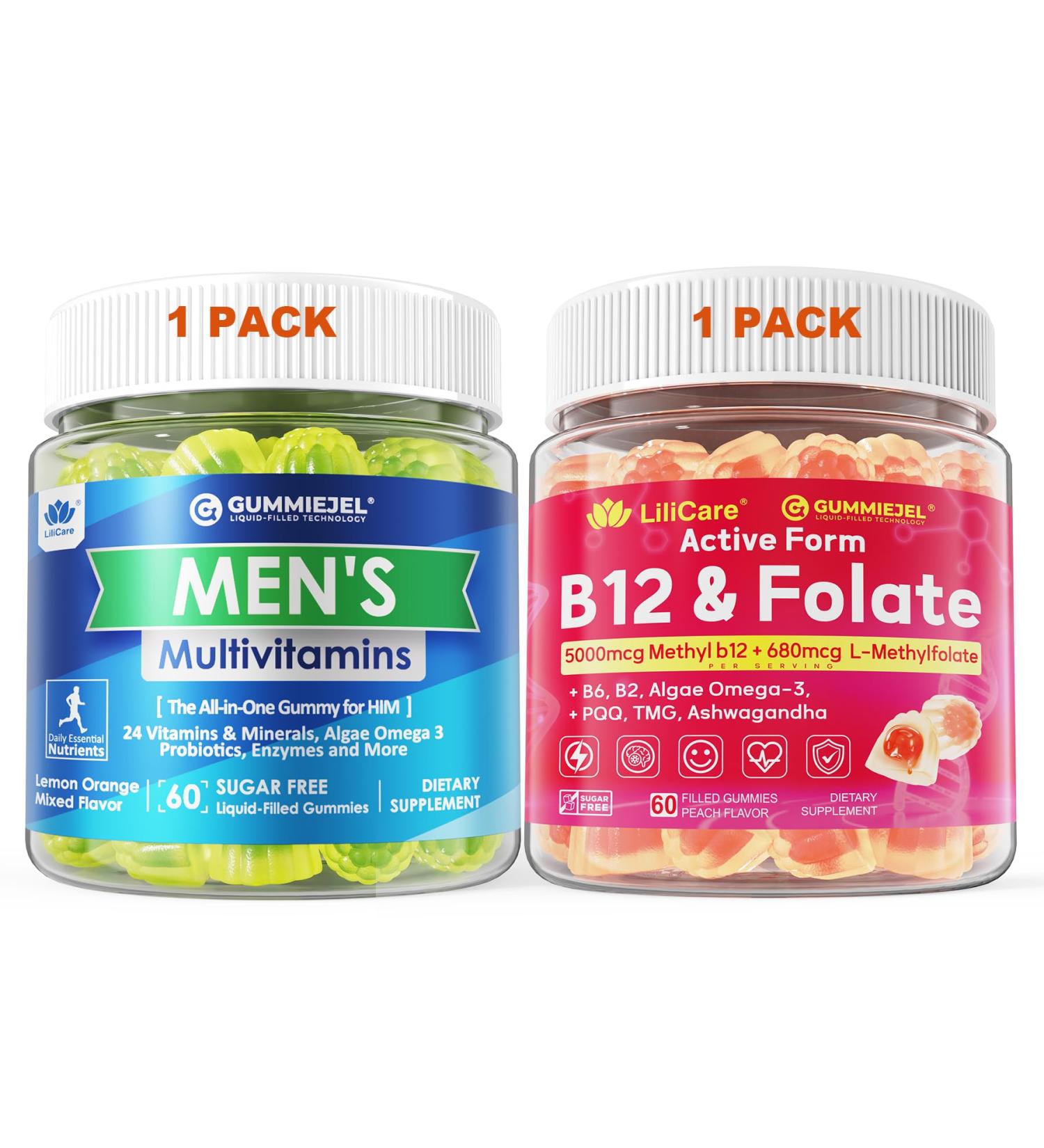 LILICARE Bundle Mens Multivitamins Gummies & Adult Methyl B12 & L-Methylfolate Gummies - Buy Online on GoSupps.com