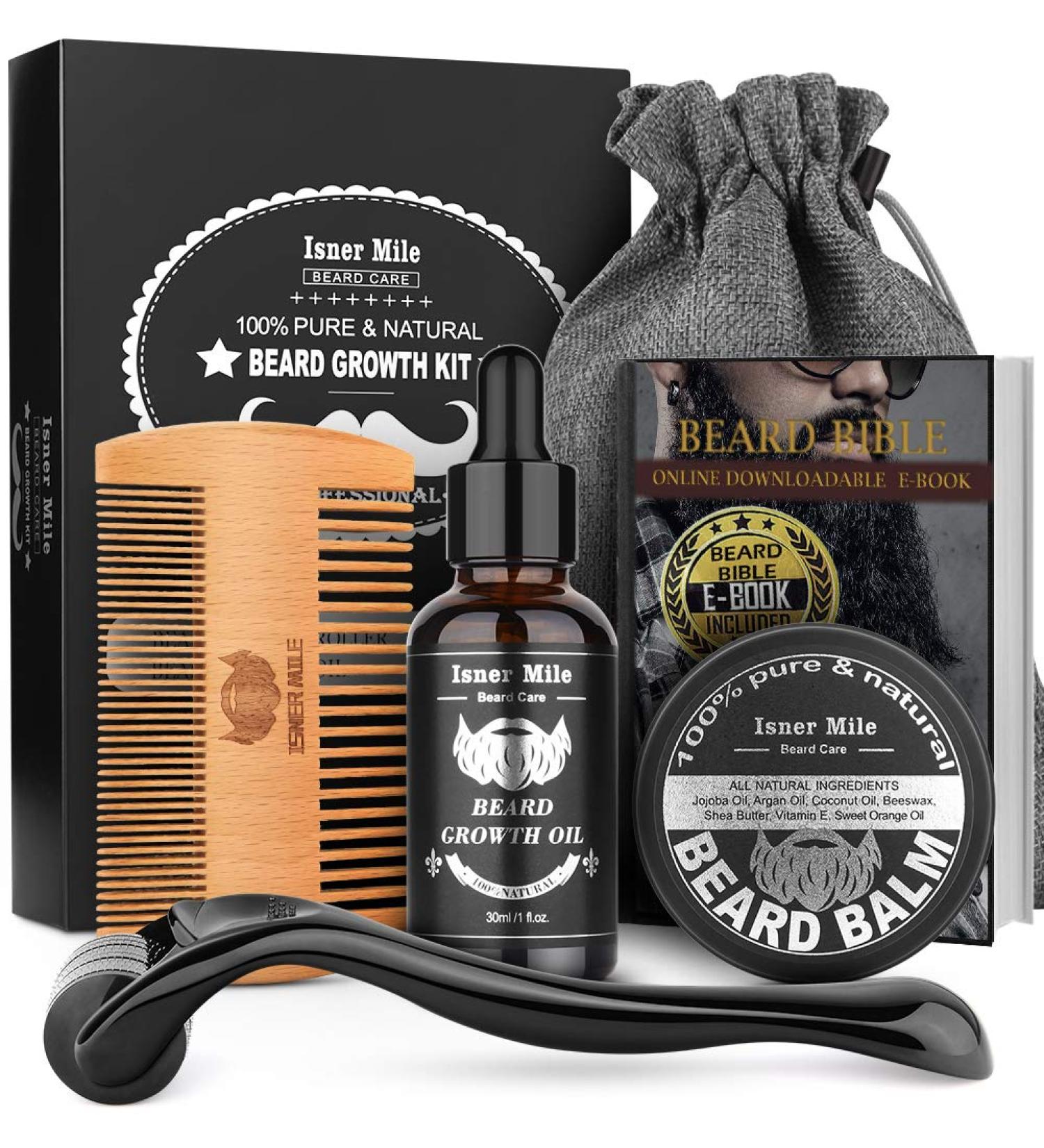 Beard Growth Kit with Derma Roller, Natural Beard Growth Oil, Handmade Comb, and Storage Bag - Gifts for Him - Buy Online on GoSupps.com
