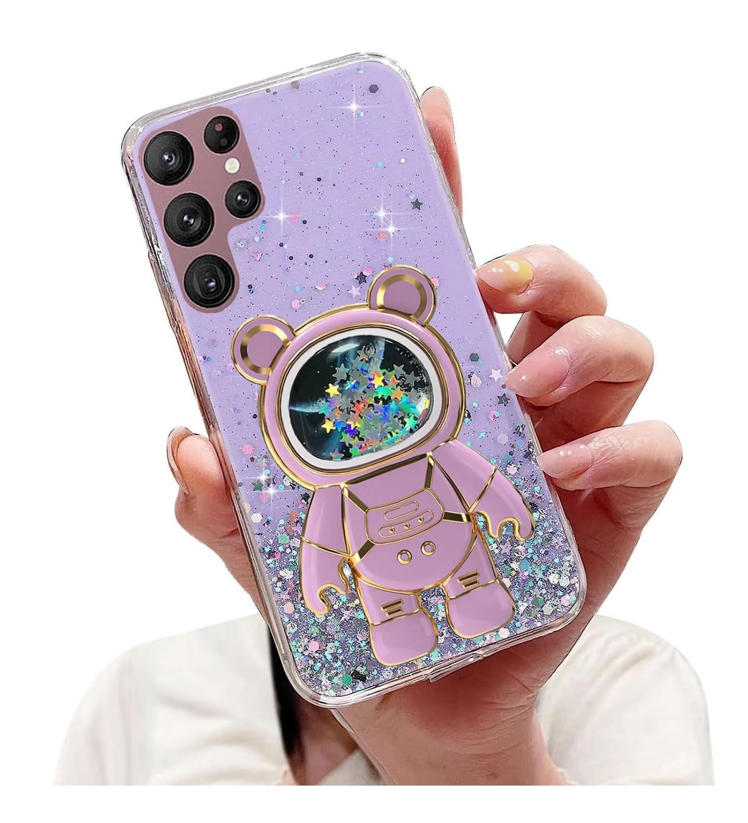 Buy Tivenfezk Nadoli for Samsung Galaxy S21 Ultra - Cartoon Glitter Astronaut Hidden Stand Soft Silicone Case - Transparent Protective Cover in Purple - Buy Online on GoSupps.com