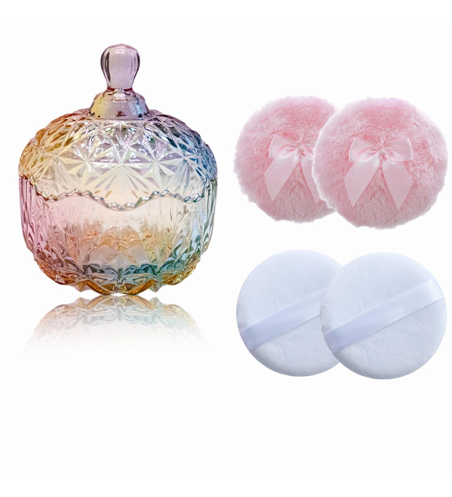 5 Pieces Large Body Powder Puff and Powder Container Crystal Case for Dust Puff Powder applicator with Box for Face and Body (Color Crown) Crown Color - Buy Online on GoSupps.com