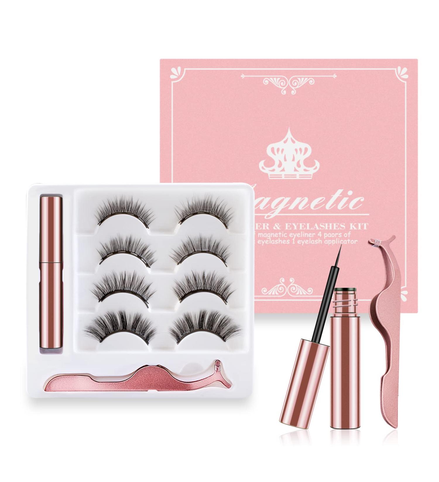 Soft Reusable Magnetic Eyelashes Kit - Waterproof, Long Lasting, 4 Pairs of Natural Look 3D Lashes with Magnetic Eyeliner - No Glue Needed - Buy Online on GoSupps.com